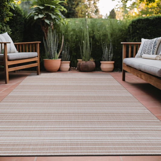 Luul Home Stripe Outdoor Rug 8x10 Washable Outside Carpet for Indoor Patio Porch Waterproof Easy Cleaning Non Shedding Area Rugs Beige 8 x 10