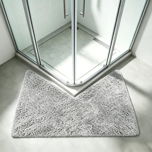 V Shaped Corner Bathroom Rug & Bath Mat - Non-Slip Absorbent Mat for Corner Showers & Tubs, Machine Washable Carpet for Home Spa Bathroom, Grey 28"x26"x18"