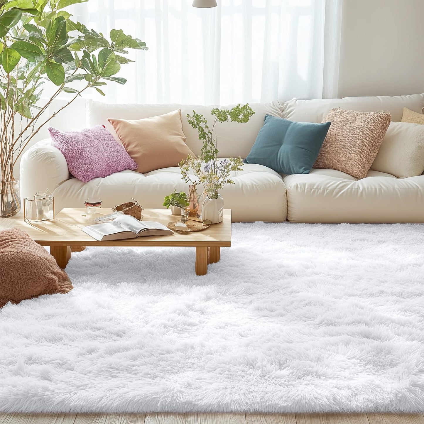 OLANLY 5x6 Area Rugs for Living Room Bedroom, Machine Washable Soft Fluffy Shaggy Bedside Rug, Indoor Floor Carpet for Kids Girls and Boys, Dorms, Nursery Rooms, Home Decor Aesthetic, White
