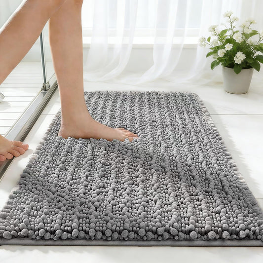 ILANGO Bathroom Rugs Light Grey 36x24,Extra Soft Absorbent Chenille Bath Rugs,Thick Non-Slip Shaggy Bath Mat,Machine Washable Quick Dry Bath Mats for Bathroom Floor, Tub, Shower Accessories