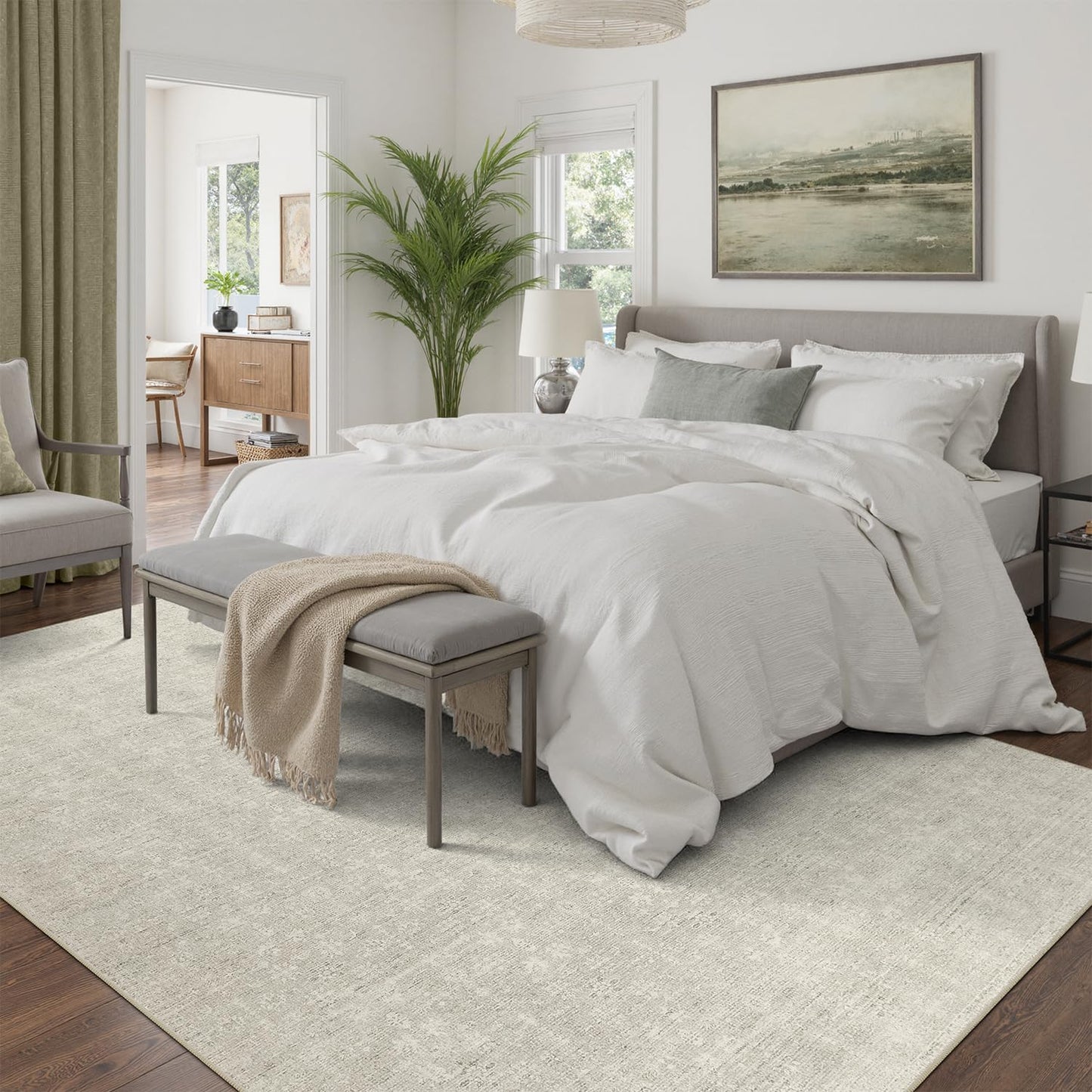 DCX 8x10 Beige Rug, Kid & Pet Friendly with Rubber Back Non Slip, Machine Washable Stain Resistant Neutral Floral Rug for Living Room, Bedroom, Home Office, Soft Low Pile Large Nursery Carpet