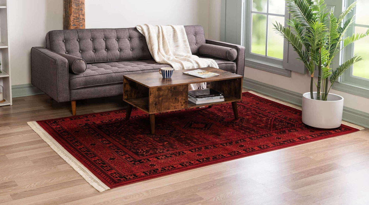 Unique Loom Tekke Collection Area Rug - Sheibani (6' 1" x 9' Rectangle, Red/ Black)