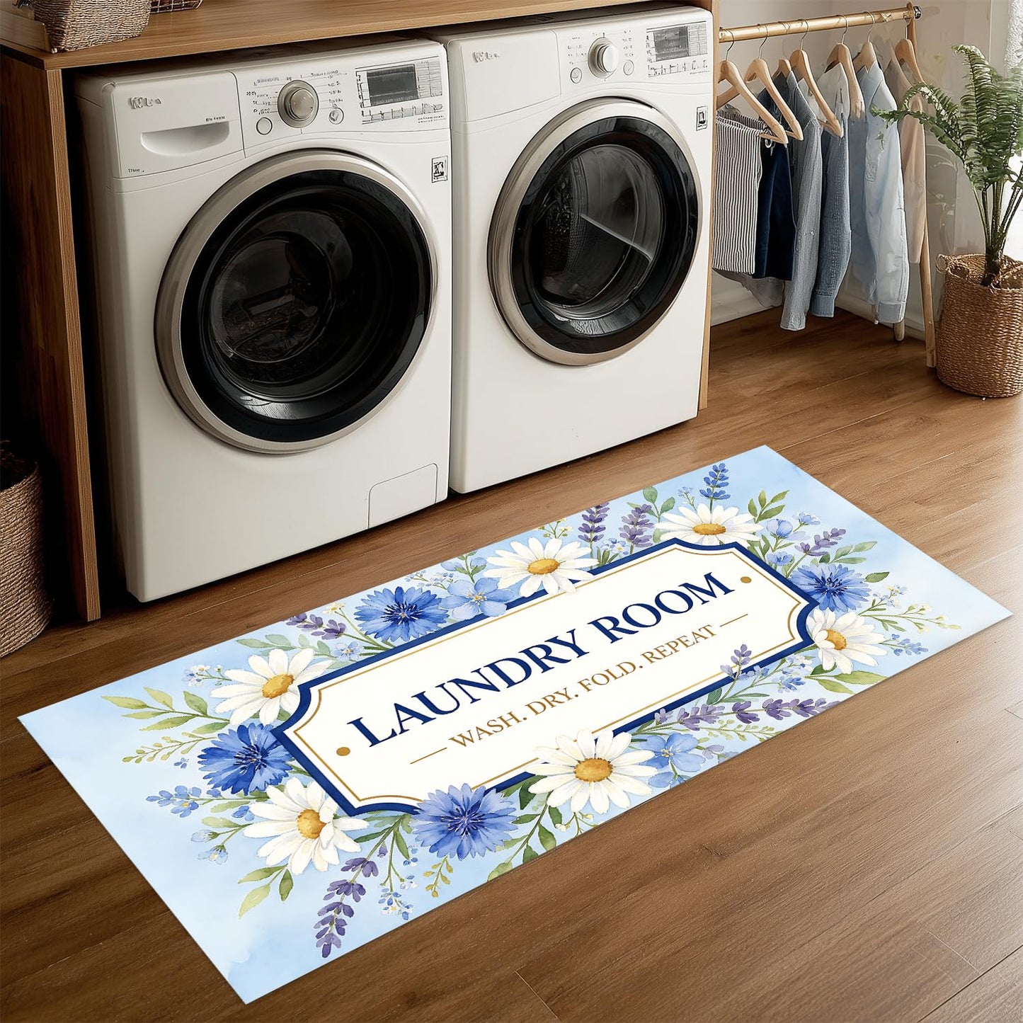 LEIWEIHOPE Daisy Summer Runner Rug 20x47 inch Non-Slip Waterproof Laundry Room Rug Kitchen Runner Bathroom Mat with Festive Designs,Outdoor Indoor Entryway Floor Mat Home Decor