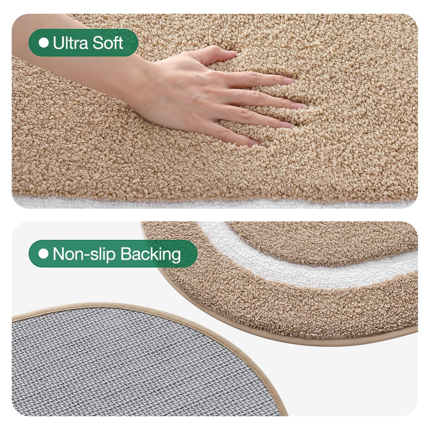 LUMI Bath Mat Oval Bathroom Rug, 20"x32" Non Slip Washable Bathroom Mats, Premium Water Absorbent Shower Rug for Accessories Decor, Khaki