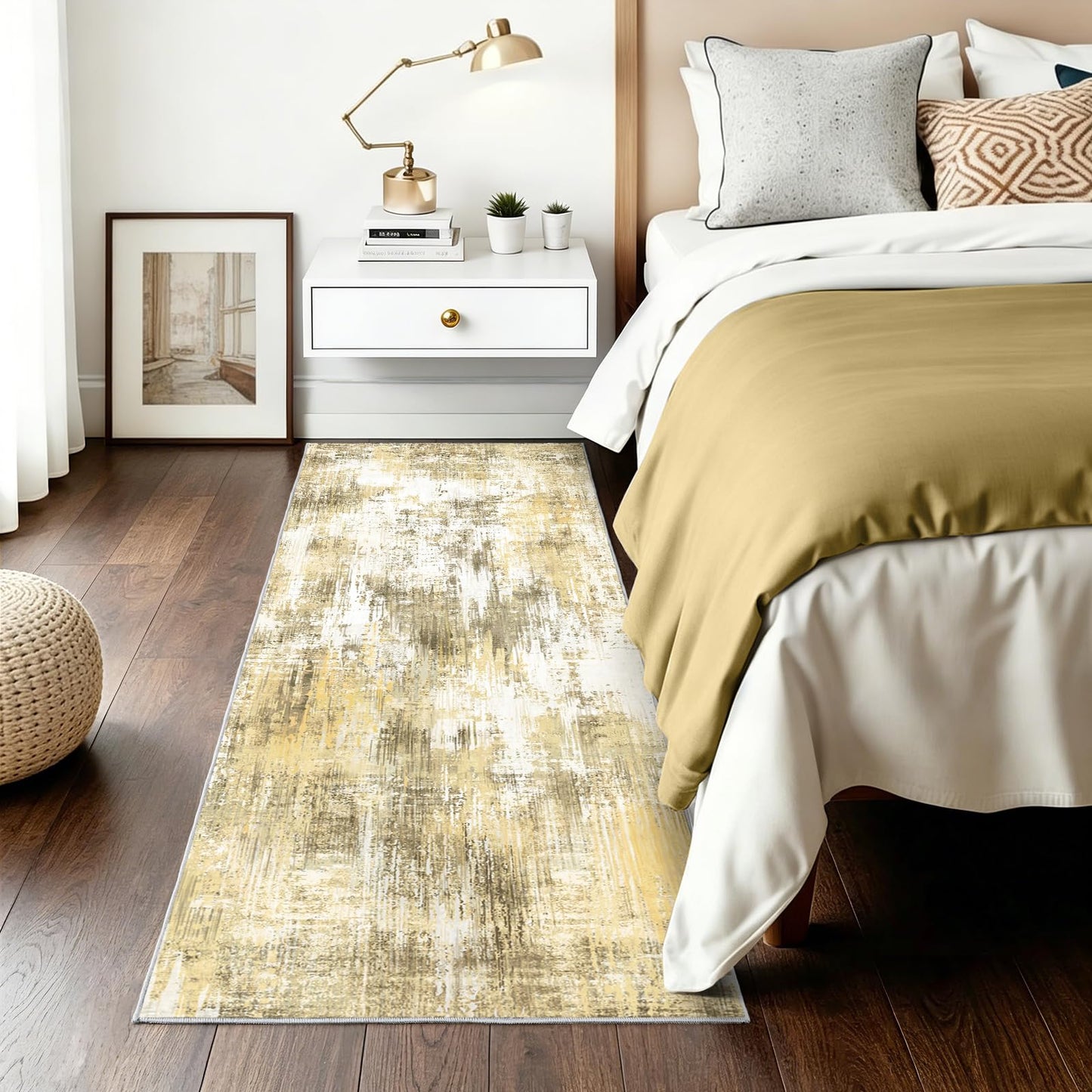 2x6Ft Living Room Runner Rugs Non-Slip Modern Abstract Runner Rug Washable Rugs Carpet for Bedroom Pile Rug for Living Room，Bedroom, Dining Room, Kids Playroom, Home Office Yellow