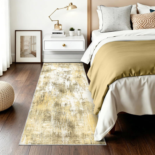 2x6Ft Living Room Runner Rugs Non-Slip Modern Abstract Runner Rug Washable Rugs Carpet for Bedroom Pile Rug for Living Room，Bedroom, Dining Room, Kids Playroom, Home Office Yellow