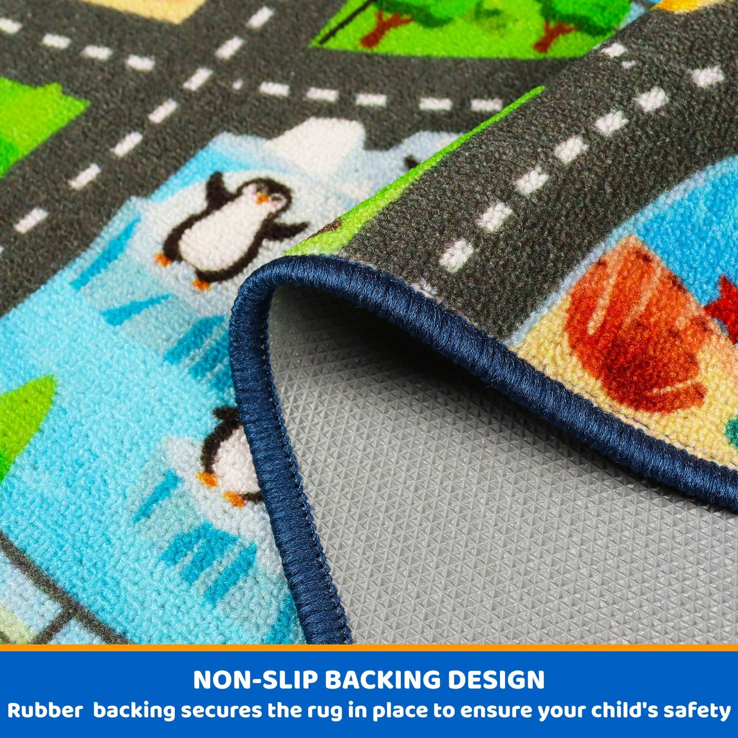 Kids Rug Playmat Carpet,6'7" x 9'10" Marine Animals Cars Rugs for Kids Toy Cars,Non Slip Aquarium Road Map Kids Carpet for Playroom Bedroom Boys,Kid Play Mat Road Carpet,Track Rug Play Carpet for Kid
