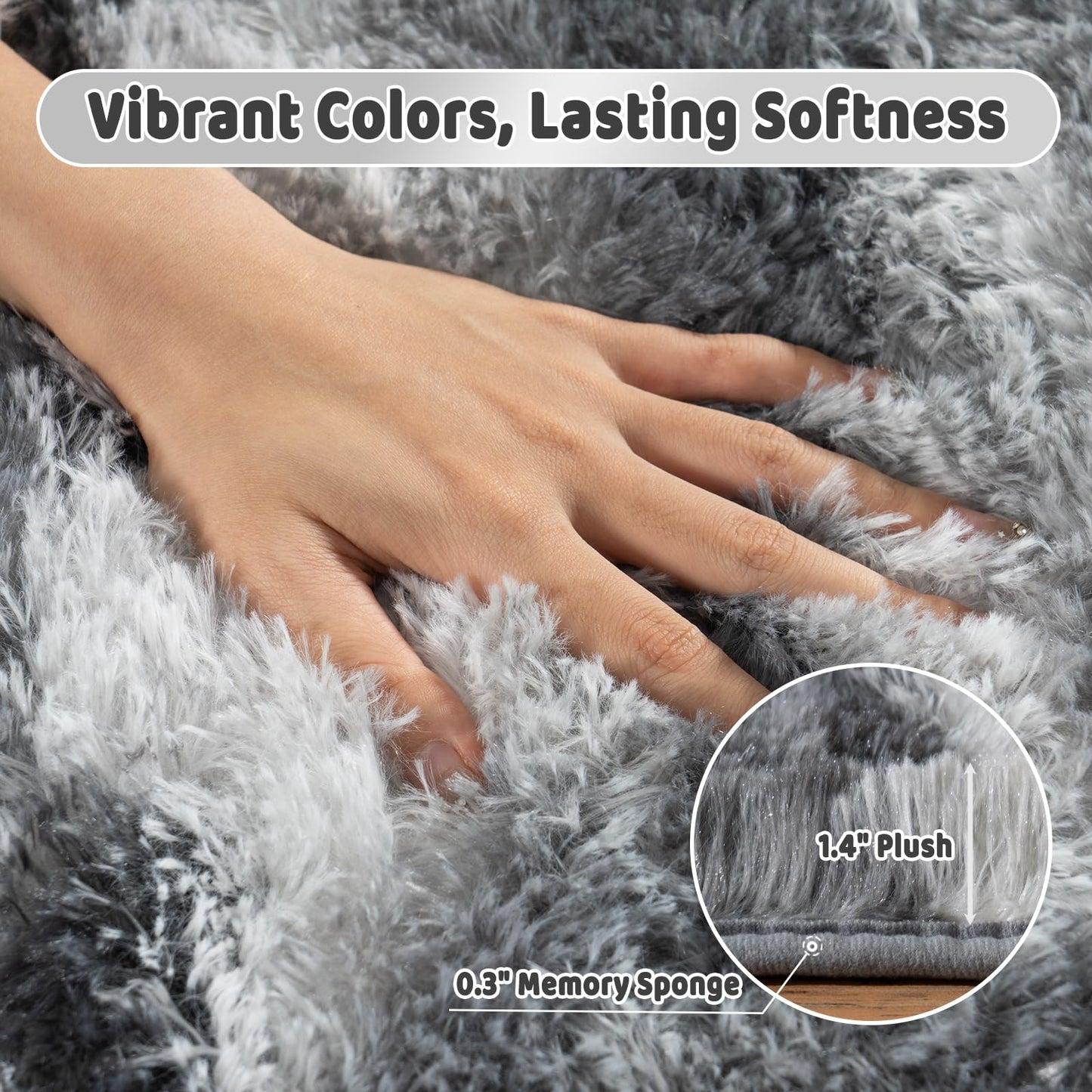 Ailyei Shag Rugs for Living Room 8x10, Ultra Soft Abstract Grey Big Fuzzy Rugs for Bedroom, 8 x 10 Fluffy Shaggy Plush Carpet Girls Kids Room Dorm Upgrade Non-Slip