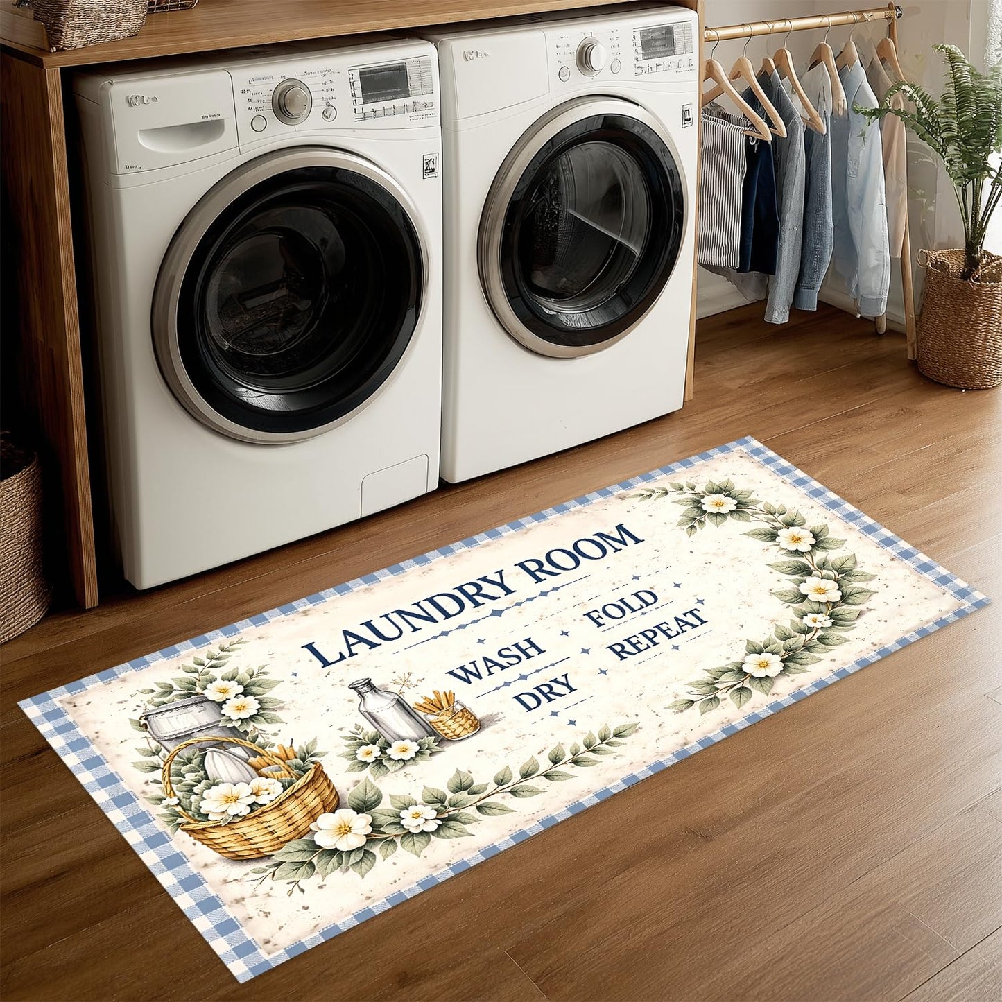 LEIWEIHOPE Retro Farm Summer Runner Rug 20x47 inch Non-Slip Waterproof Laundry Room Rug Kitchen Runner Bathroom Mat with Festive Designs,Outdoor Indoor Entryway Floor Mat Home Decor