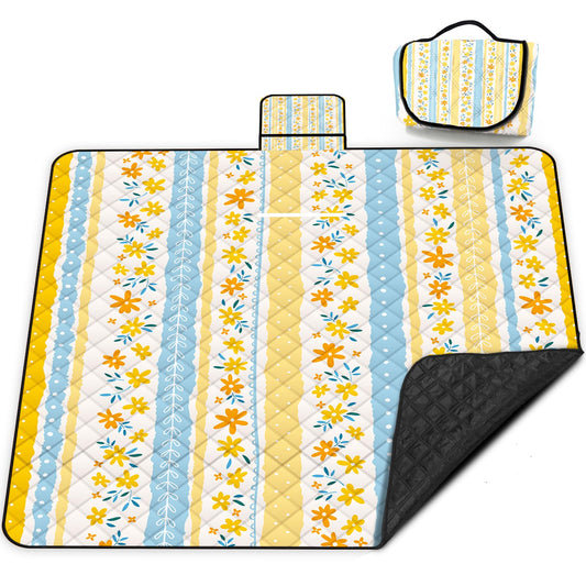 Extra Large Picnic Blanket Waterproof,80"x 80"Foldable Machine Washable Beach Blanket,Outdoor Blanket for 6-8 Adults,Suitable for Indoor Crawling,Park Beach,Camping,Hiking,Family Travel(Floral Print)