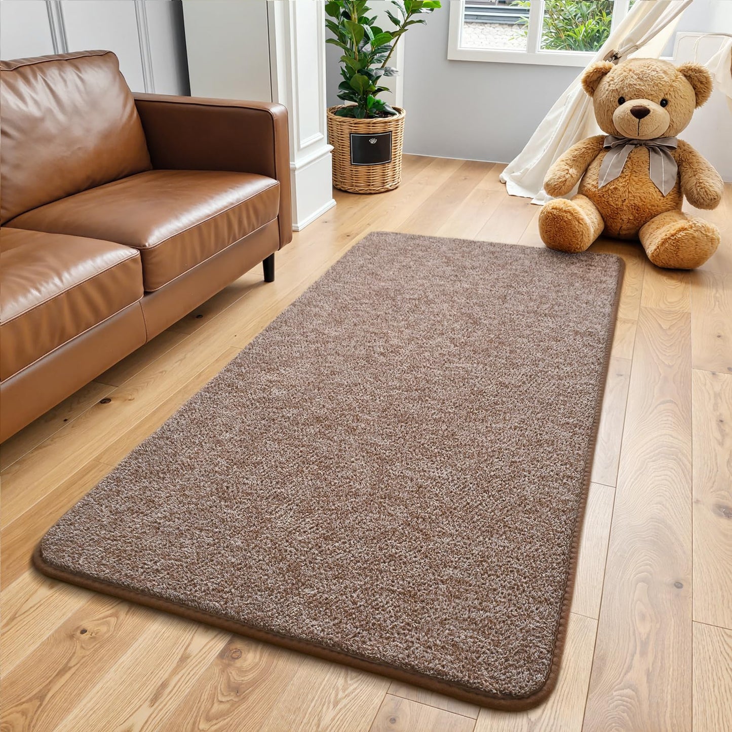 Keeko Soft 2x4 Small Runner Rug Brown, Bedside Rugs for Bedroom Indoor Runner Hallway Carpets Non Slip Living Room Area Throw Rugs Memory Foam Laundry Room Rug for Teen Kids Boys Dorm Room Decor