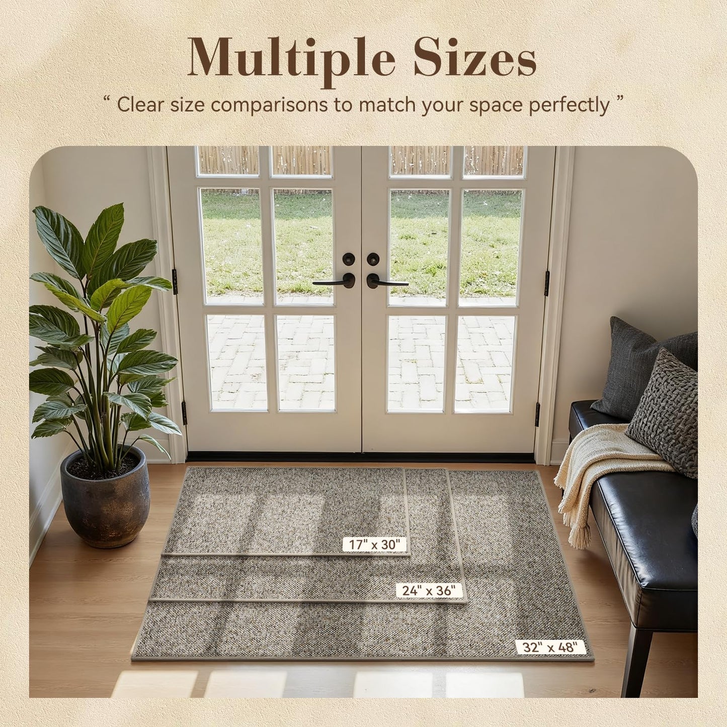 MontVoo Door Mat Indoor Entrance Doormat, Absorbent Durable Rubber Non Slip Front Door Mat for Inside Entry Entryway Dirt Trapper Welcome Mat, Grey Brown 17''x30''