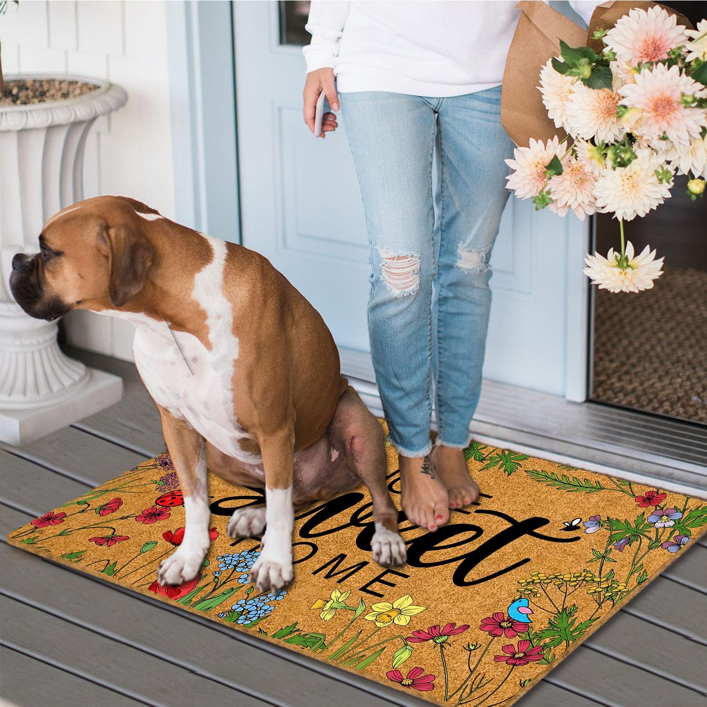 WutePade Home Sweet Home Faux Coir Doormat 23.6"x15.7" Low Profile Rugs for Entryway Indoor Doormat Door Mat, Easter Door Mat Outdoor Dirt Out Mud Room Rug