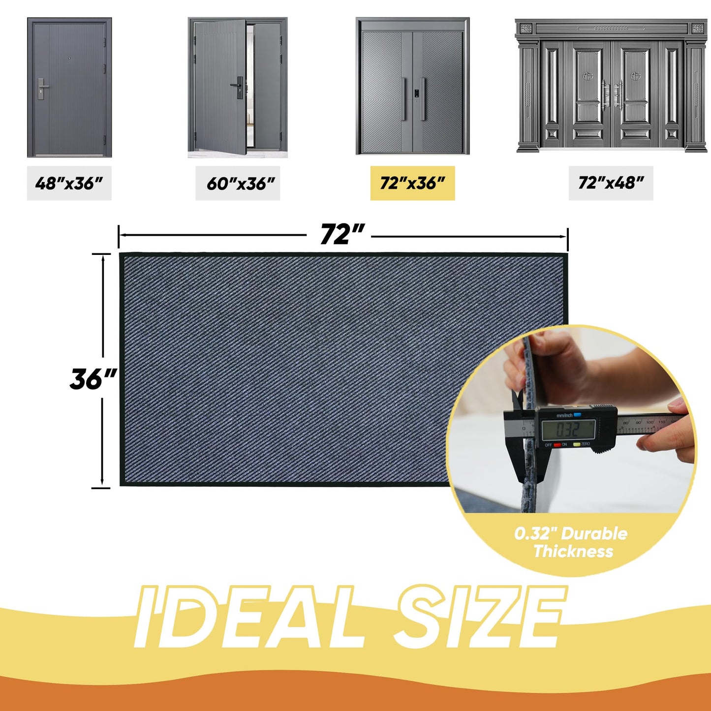 Commercial Grade Entrance Mat 36x72inch Heavy Duty Doormat for High Traffic Entryways Rug All Weather Door Floor Mat with Ultra Grip PVC Backing Non Slip Welcome Mat for Patio,Entry,Indoor Outdoor