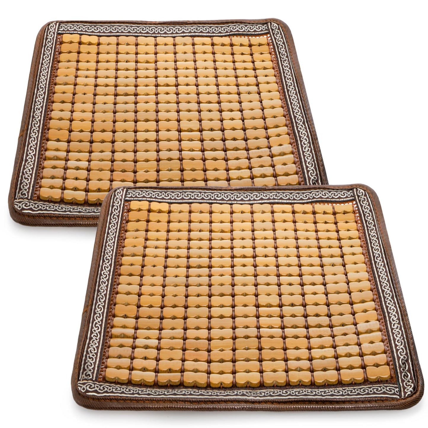 ELFULLY 2 Pcs Bamboo Chair Cushions, 16.5" x 16.5" Breathable Seat Mat for Summer, Anti-Slip Comfortable Seat Pad with Mahjong Design, Natural Carbonized Bamboo Butt Cooler for Car Truck Home Office