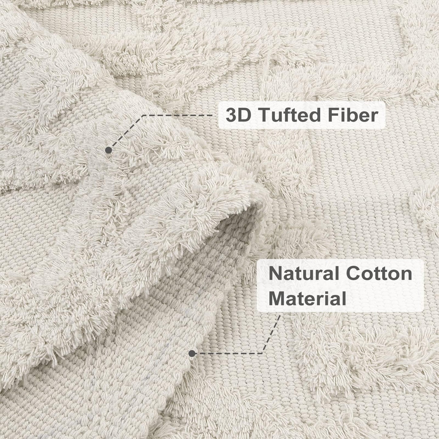 Uphome Boho Bathroom Runner Rug 2' x 4.3', Washable Woven Cotton Bedroom Rug Runners, Beige Aesthetic Tufted Entryway Runner Rugs, Bohemian Tribal Throw Rugs for Bedside Living Room Laundry Kitchen