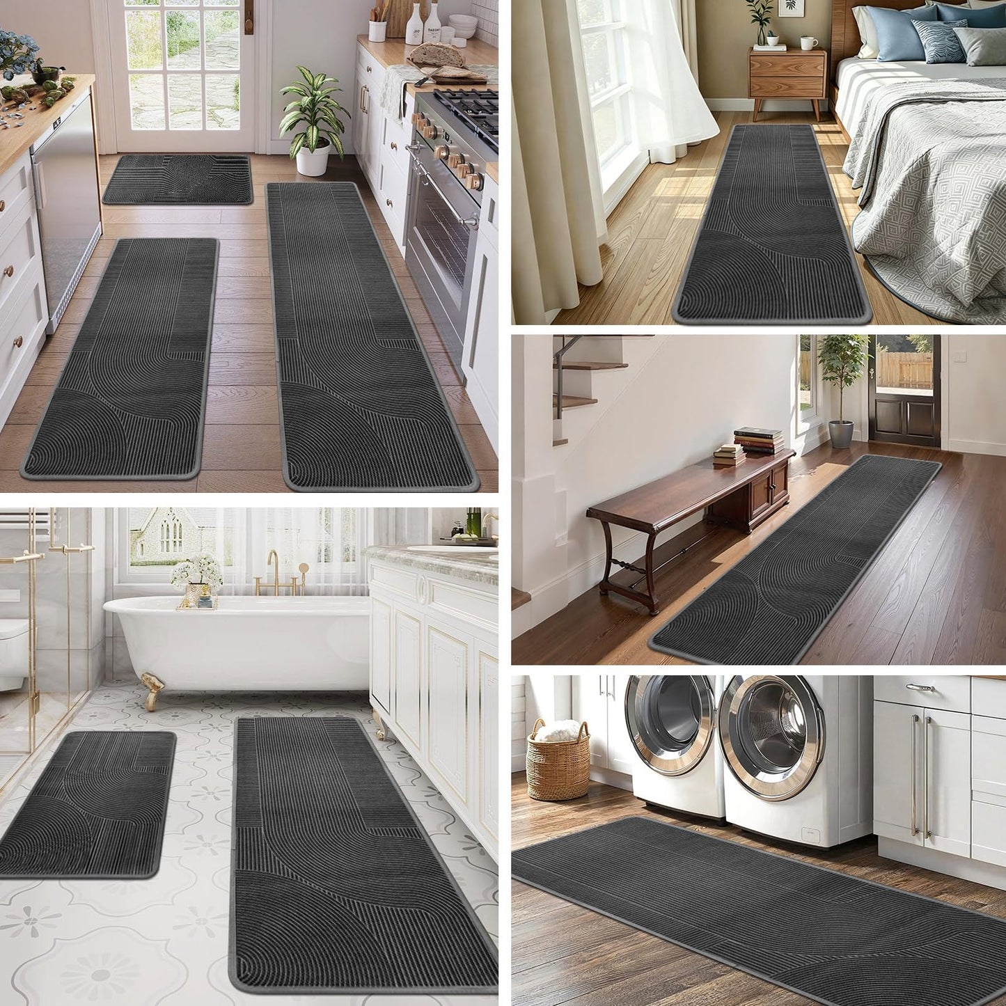 HAPACE Kitchen Mat Set of 2 PCS, Anti Fatigue Kitchen Floor Mat, Kitchen Runner Cushioned Non Slip for Kichen, Office, Balcony, Gray, 17" x 30"+17" x 59"