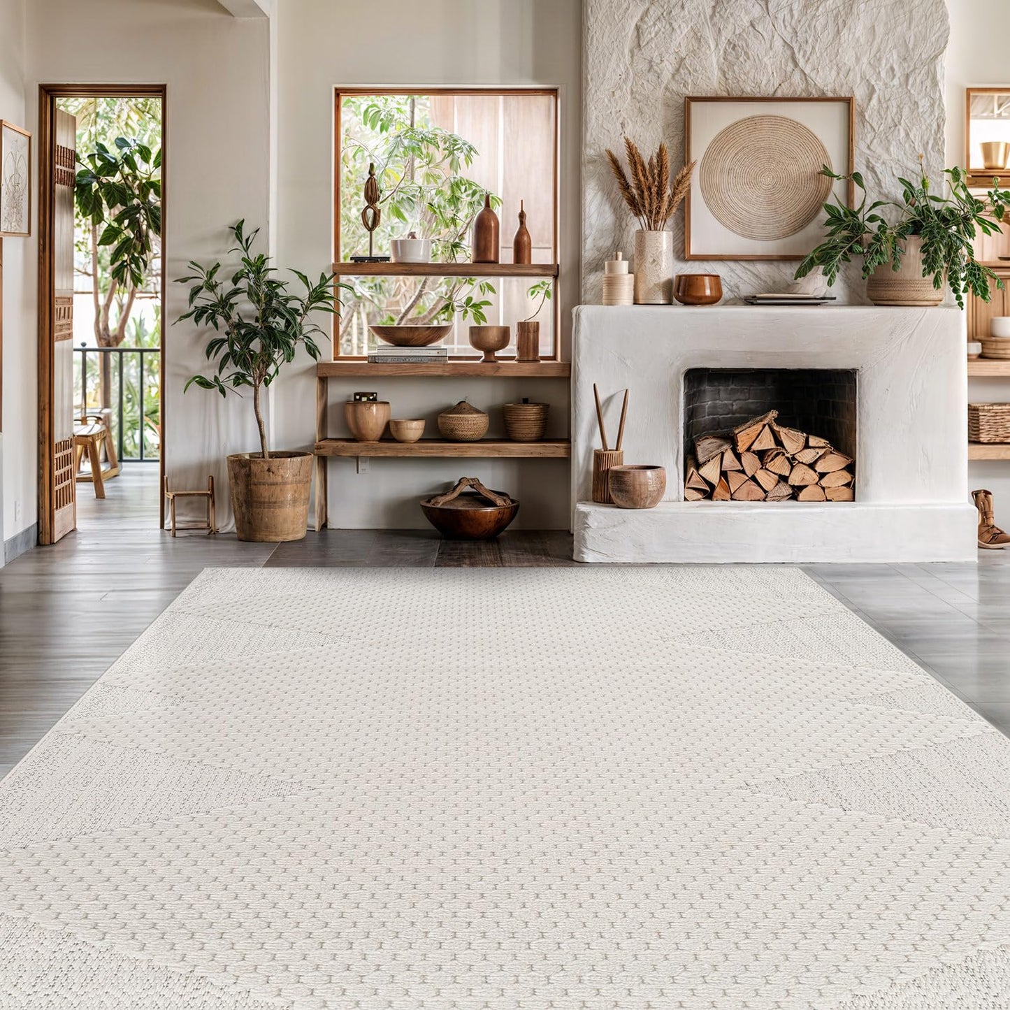 Luul Home Modern Micro Loop Indoor Area Rugs for Living Room Bedroom Kitchen Geometric Triangle White 8x10 Luxury Durable Low and High Pile Non-Shedding Stain Resistant Soft Area Carpet 8 x 10