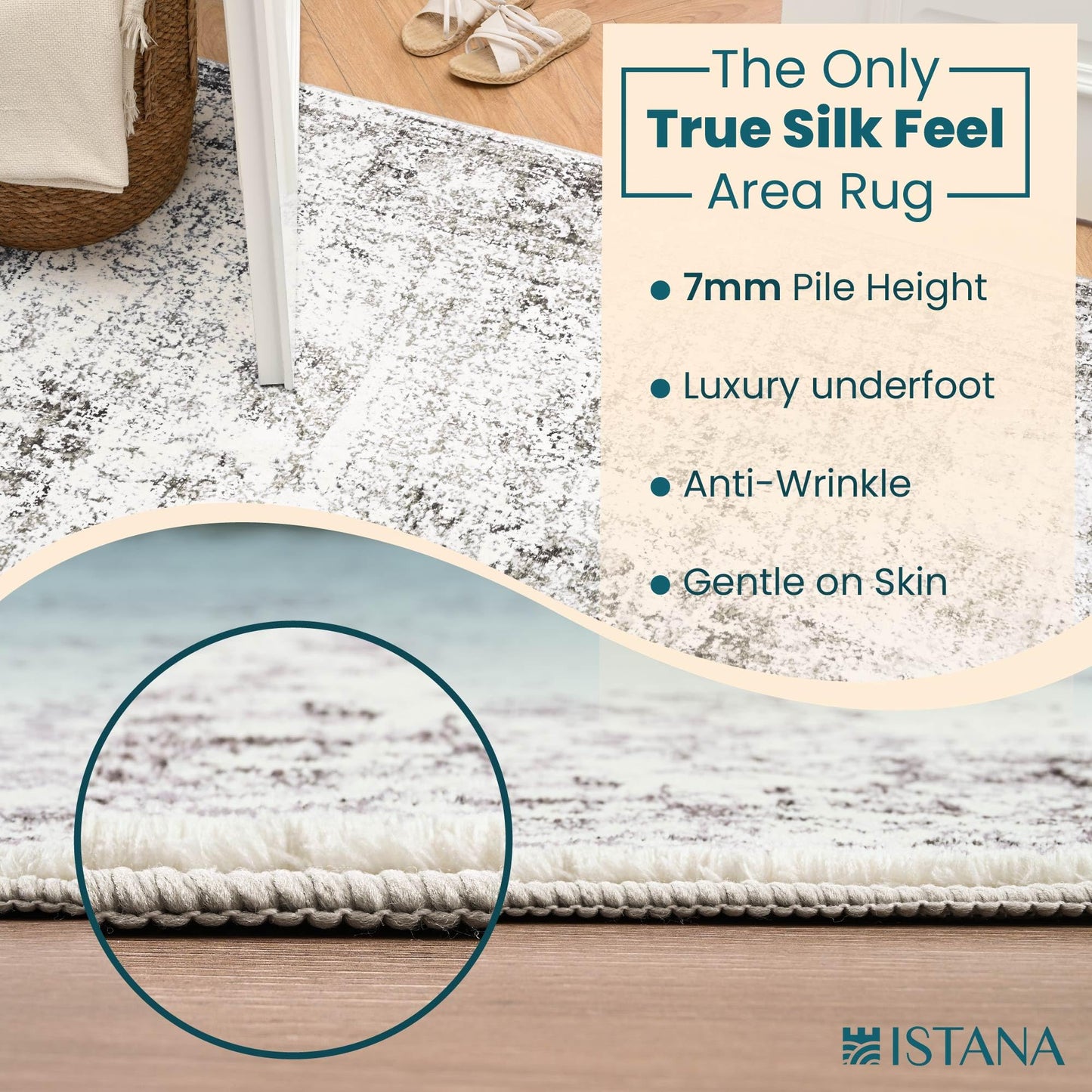 Istana Rugs 3x5 - White Cream/Grey Area Rugs - Kid & Pet Friendly Washable Rugs 3x5-3x5 Area Rugs - Foldable 3 x 5 Area Rug Washable Non Slip - Eco-Friendly Rug with Rubber Backing