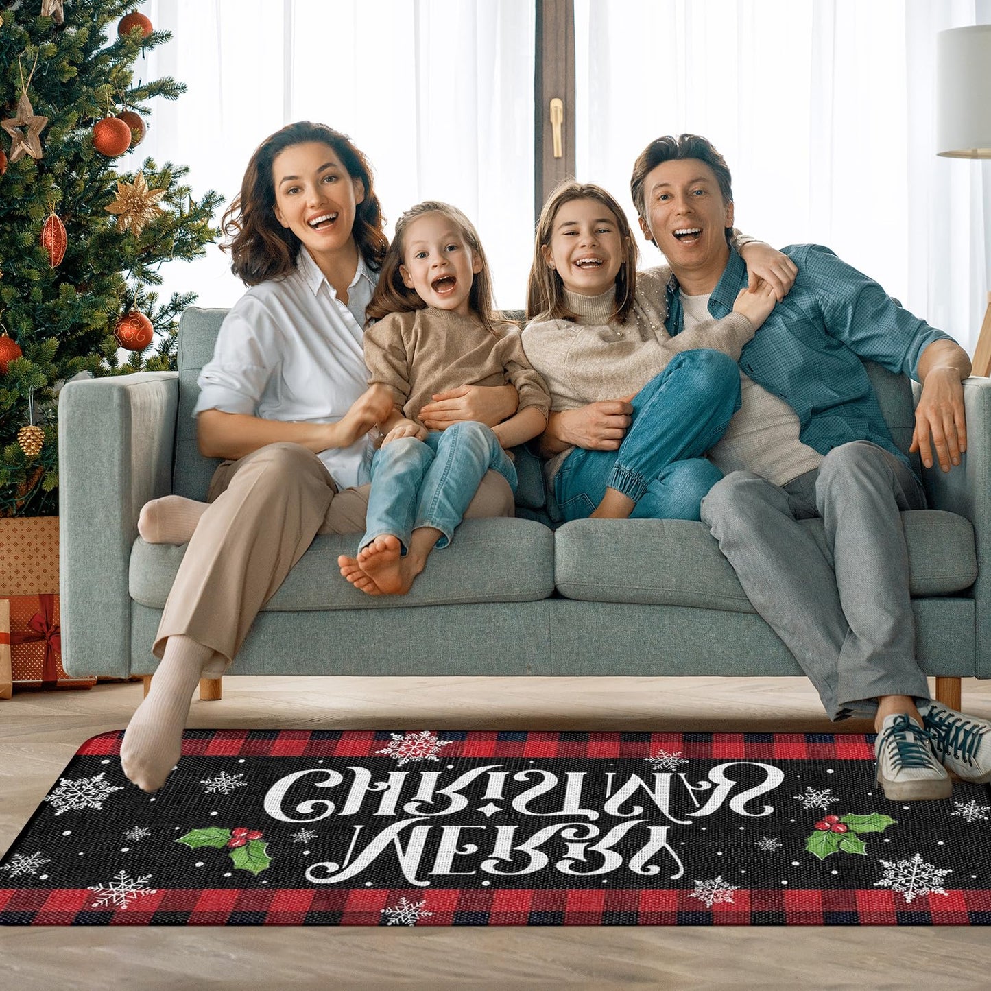 RUIZHUO Christmas Kitchen Rugs Set of 2 Plush Velvet Mats Xmas Floor Decor for Holiday Home Non Slip Kitchen Bathroom Rugs 16x24+16x48 Inch (Santa Claus)