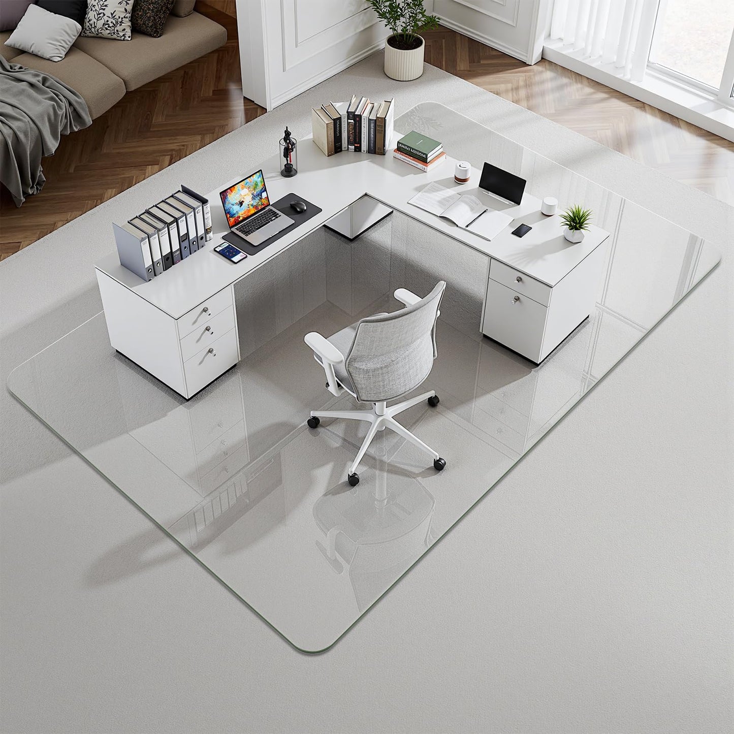 Furnbar 48" x 72" Office Chair Mat for Carpet, Tempered Glass Chair Mat with Rounded Corners and Polished Edges, Desk Floor Mat for Carpet, Hardwood Floor, Office