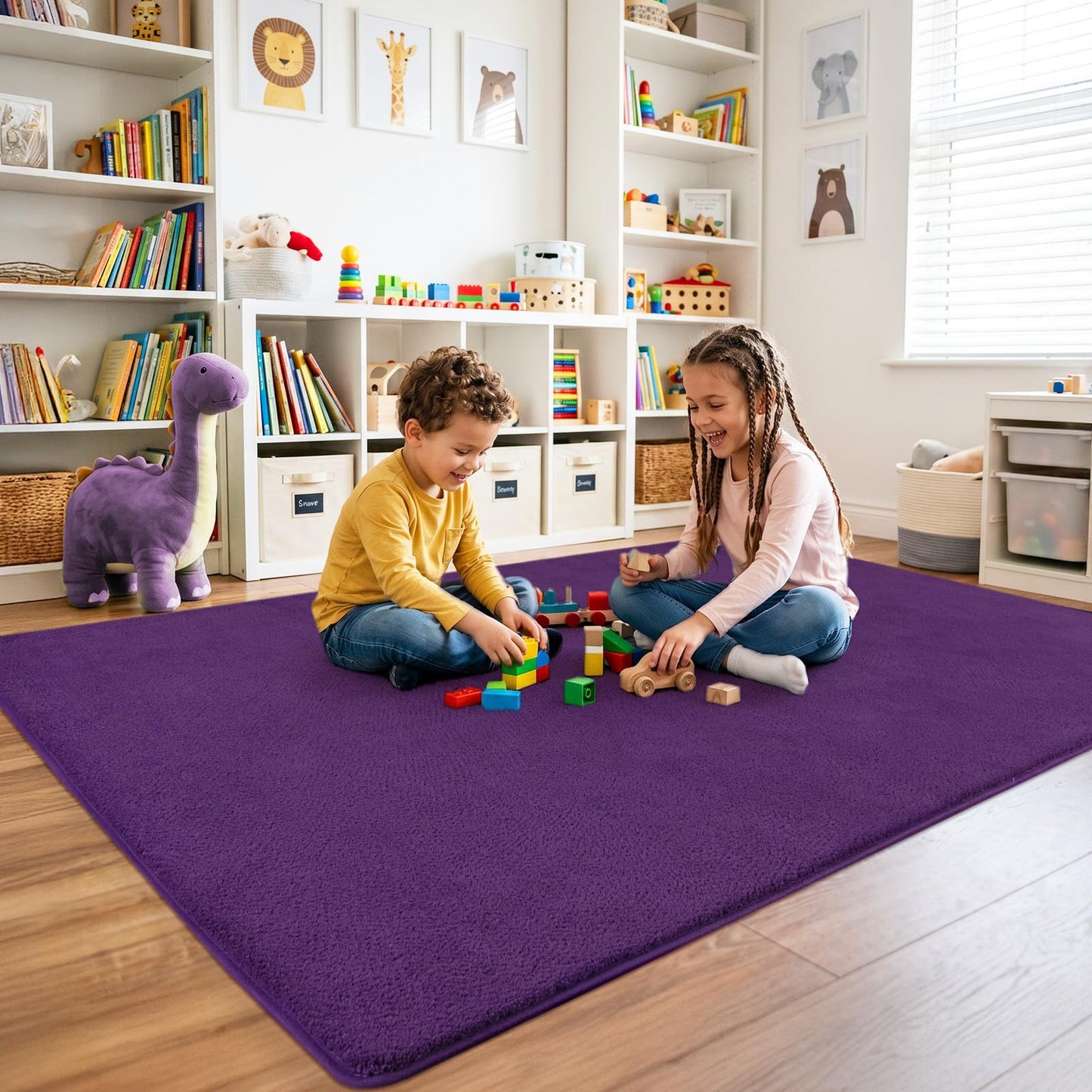 Quntue Area Rugs for Bedroom Living Room, 4x6 Feet Purple Memory Foam Rug, Super Soft Thickened Modern Indoor Dorm Carpets, Upgrade Non-Slip Washable Bedside Rug for Boys Girls Nursery Home Decor