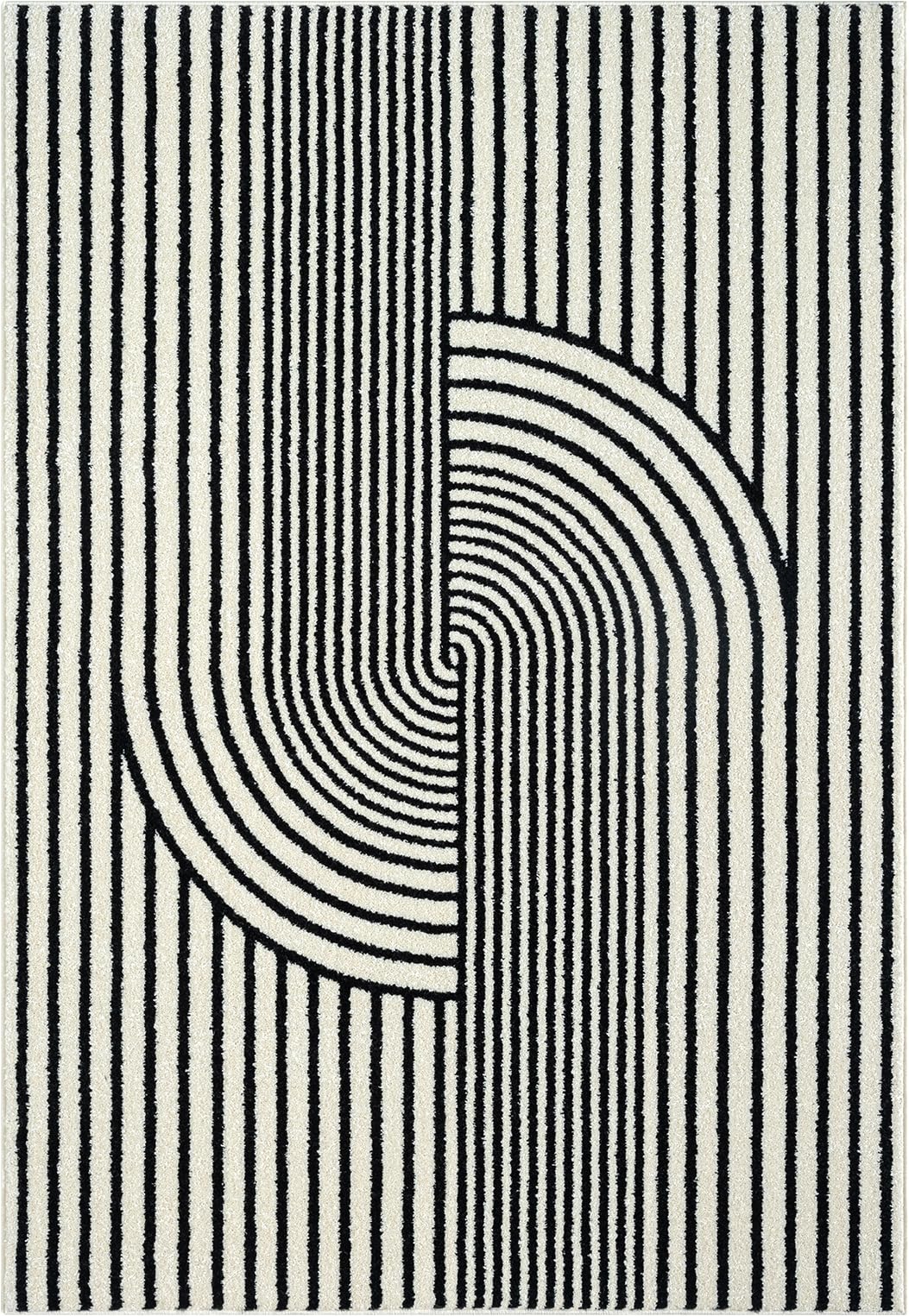 Abani Nuevo Collection Area Rug - Mid-Century Black and White Arch Knot Design - 6' x 9' - for Living Room, Bedroom & Office