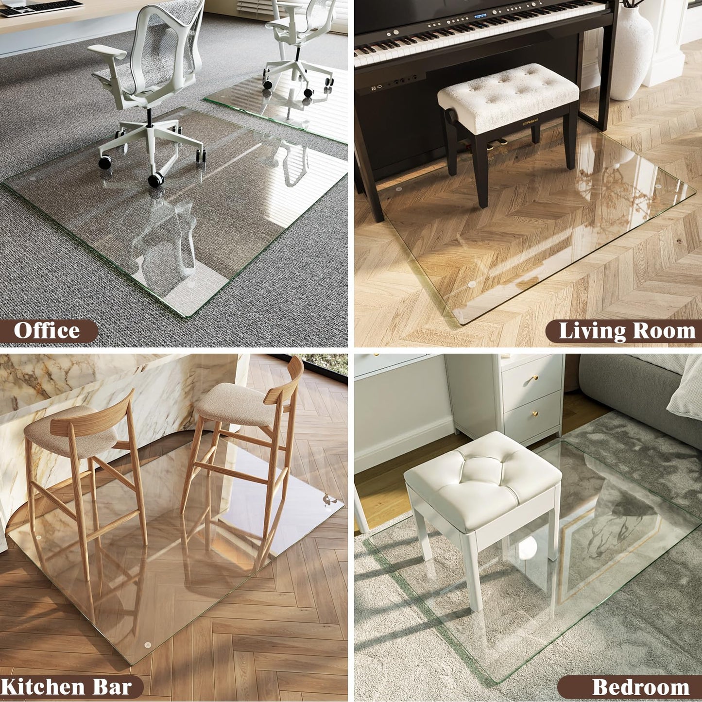 Koonmi Tempered Glass Chair Mat 45"x53" - Premium Office Chair Mat for Hardwood Floors & Low-Pile Carpet with 4 Non-Slip Pads - Thick Scratch-Resistant Surface