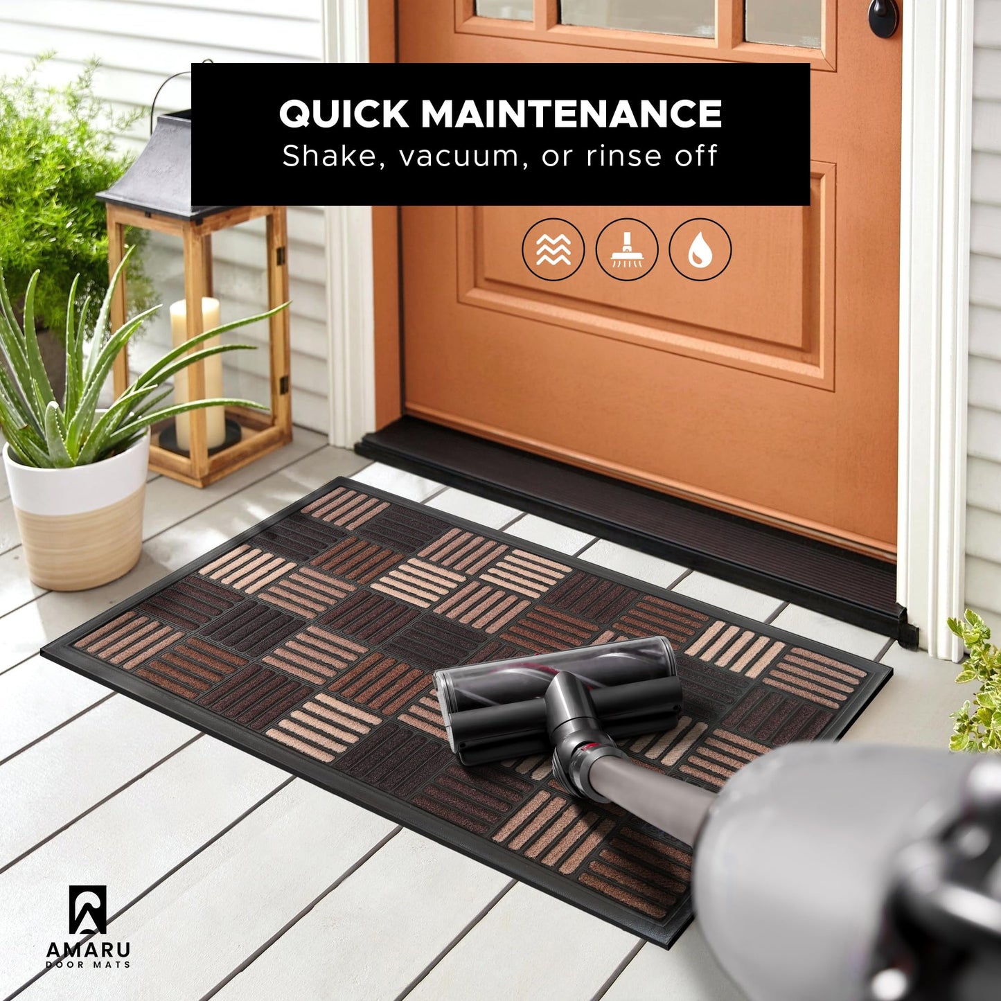 AMARU DOOR MATS - Welcome Mat for Front Door, Non-Slip, Sq Brown, 17x29in