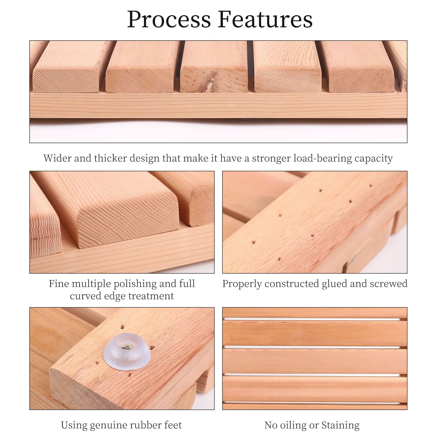 bingaai Cedar Wood Shower Mat, Cedar Wooden Bath Mats, Wood Bath Mat 23.6 × 15.7 in, Shower Stall Mat Non-Slip for Bathroom Bathtub Spa Sauna Garden Home, Wooden Floor Mat Large for Indoor and Outdoor