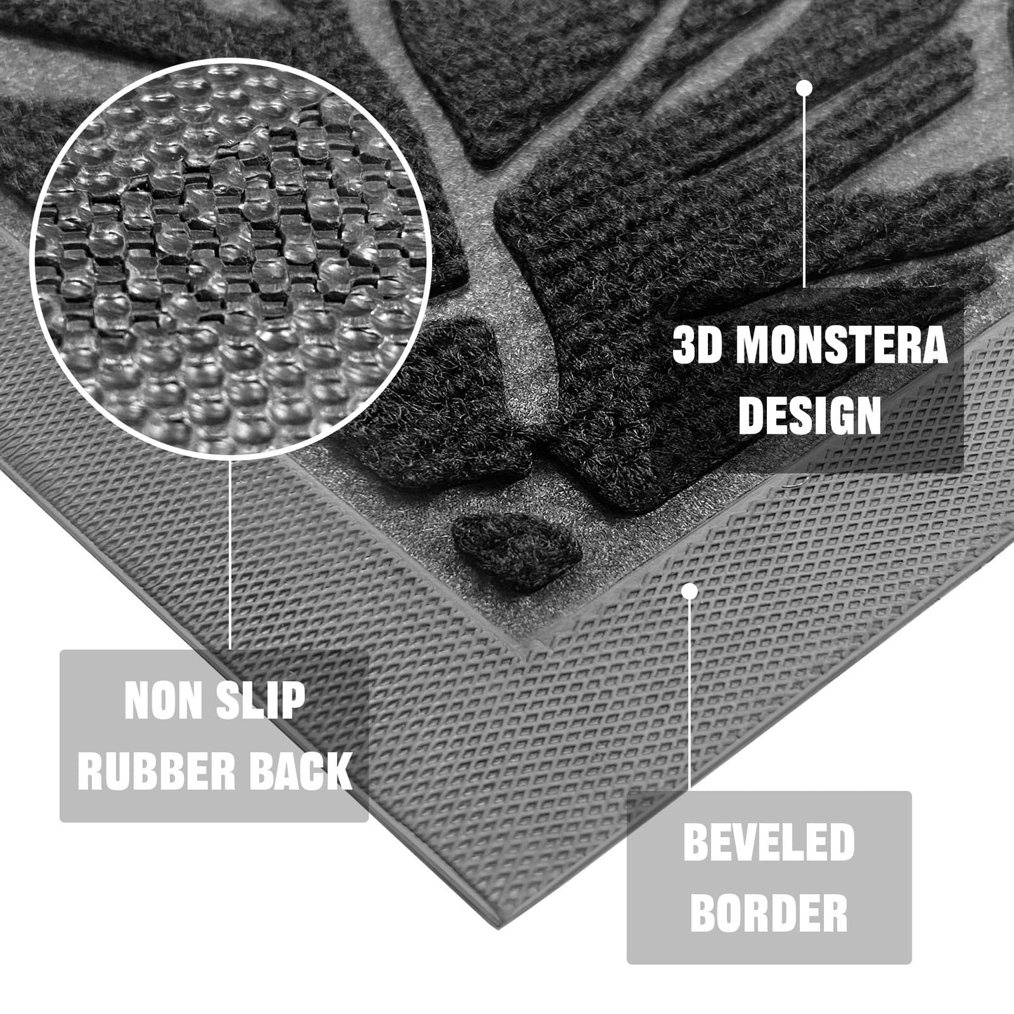 Homantic Monstera Front Door Mat Outdoor Indoor Leaf Welcome Doormat Entrance Rubber Mats for Patio Waterproof Entry Entryway Easy Clean Floor Mats Black 30"x17"