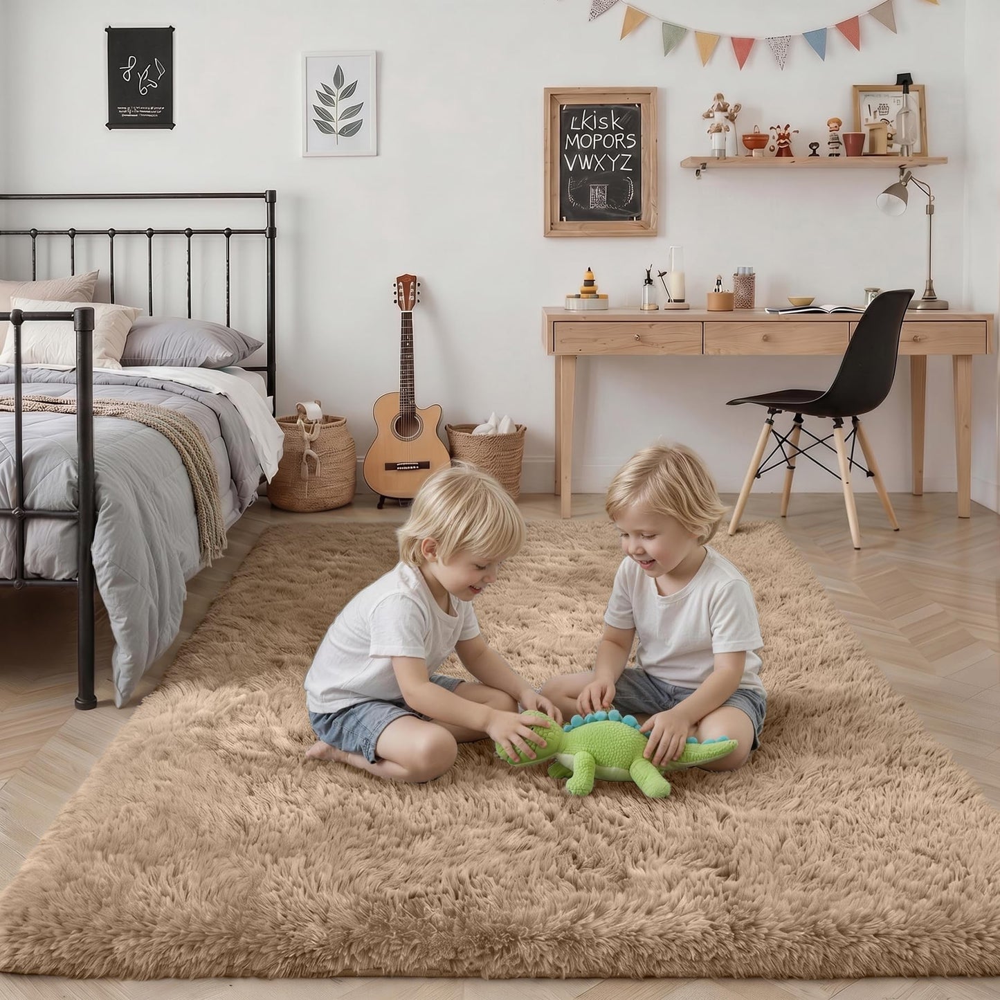 Fluffy 4x6 Area Rugs for Living Room Bedroom: Ultra Soft Shag Rug Non-Slip Non-Shedding Small Plush Bedside Rug Indoor Floor Carpets for Kids Room Playroom Entryway Nursery Dorms Home Decor Beige