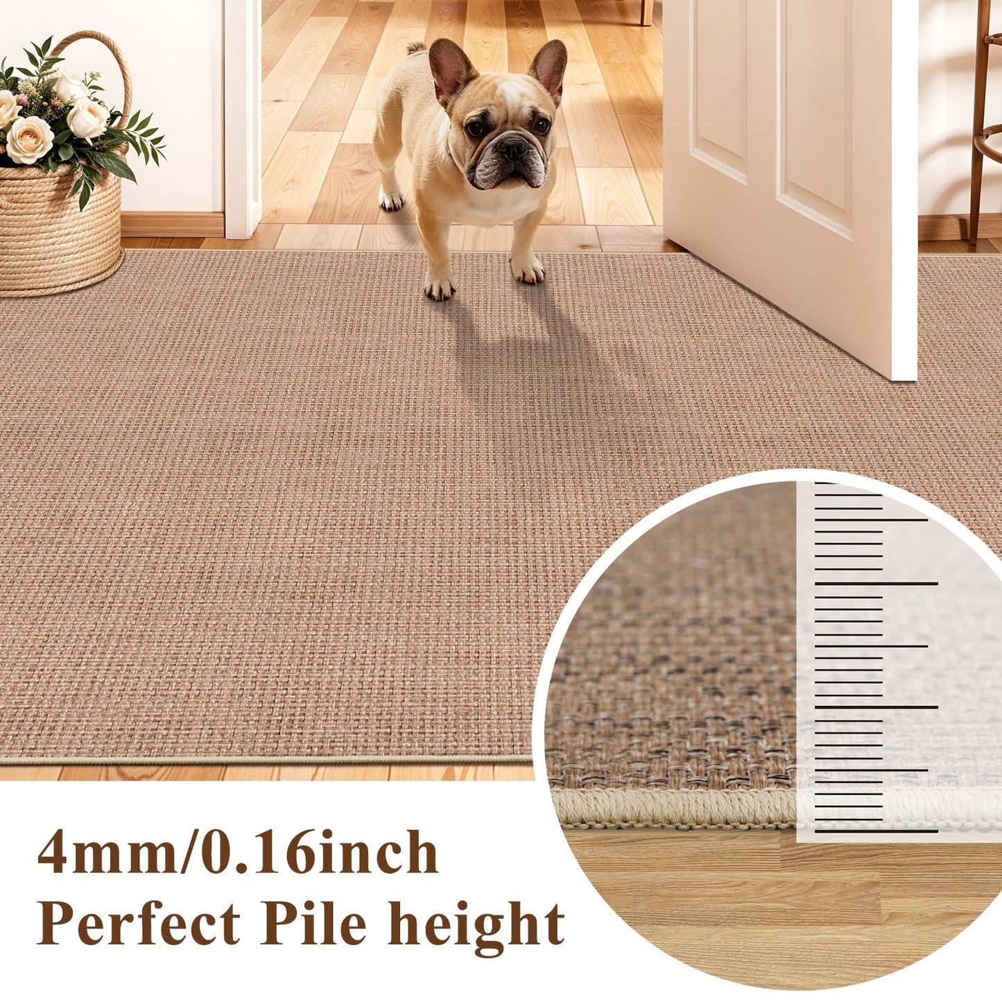 BYYVOO 3x5 No Shed Jute Rug: Machine Washable Non Slip Rugs for Entryway Front Porch Kitchen - Door Mat Area Rug Farmhouse Neutral Non Shedding - Carpet for Bedroom Living Room (Beige,3x5)