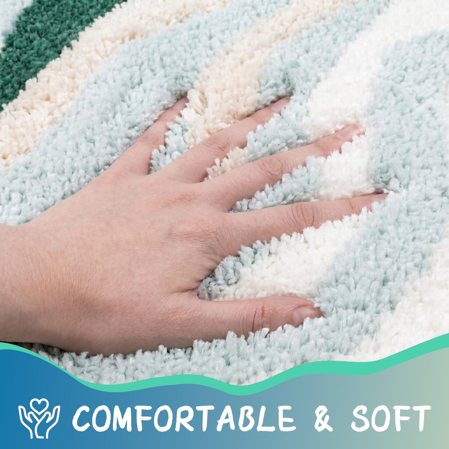 Cevolyn Blue Green Beach Bathroom Rug, Non-Slip Ultra Soft Microfiber Cute Coastal Bath Mat, Absorbent 3D Tufted Ocean Wave Decor for Floor, Shower, Tub, Machine Washable, 20"x32"