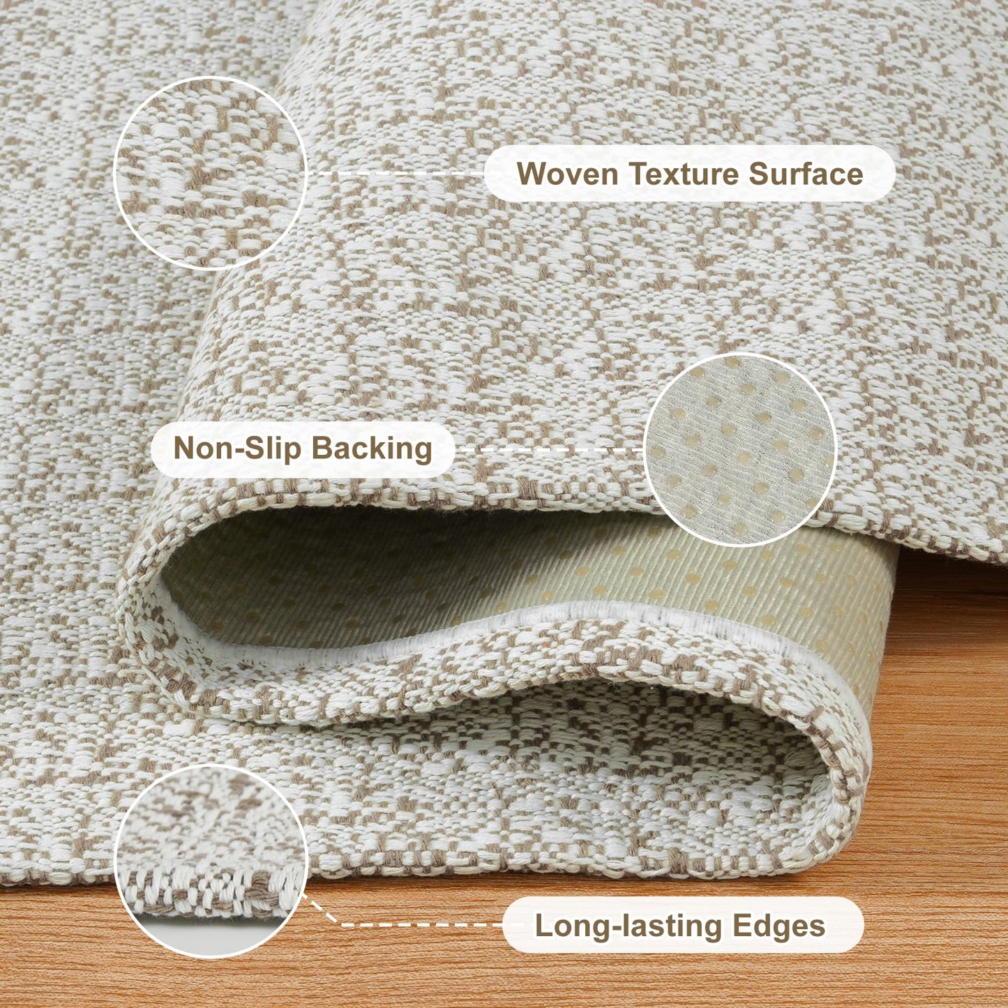 Collive Boho Washable Area Rugs 3x5 Kitchen Area Rugs Rubber Backed Woven Braided Carpet Non-Slip Farmhouse Bedroom Rugs Tan Indoor Front Door Rugs for Entryway Bathroom Balcony, Natural
