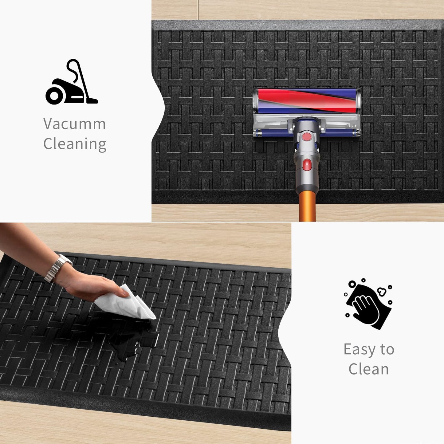 UKISS 2PCS Kitchen Rugs, Cushioned Anti Fatigue Kitchen Mats for Floor, Waterproof Kitchen Rug，Non-Slip Comfort Standing Mat for Kitchen (Black, 17.3"x28"+17.3"x28")