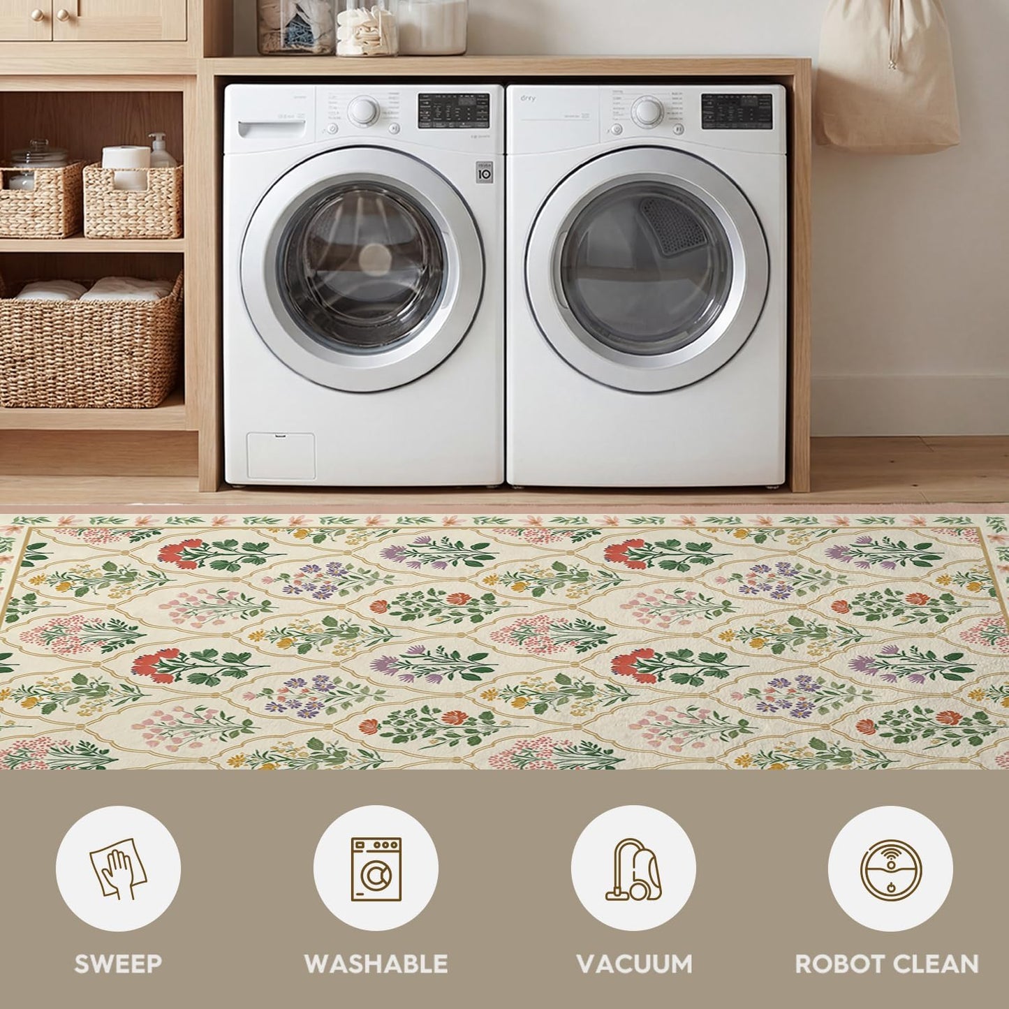 Artoid Mode Beige Diamond Check Flower Spring Door Mat, Summer Home Decor Low-Profile Non-Slip Washable Throw Rug for Kitchen Entryway Front Door Bedroom Bathroom 2x3 Feet
