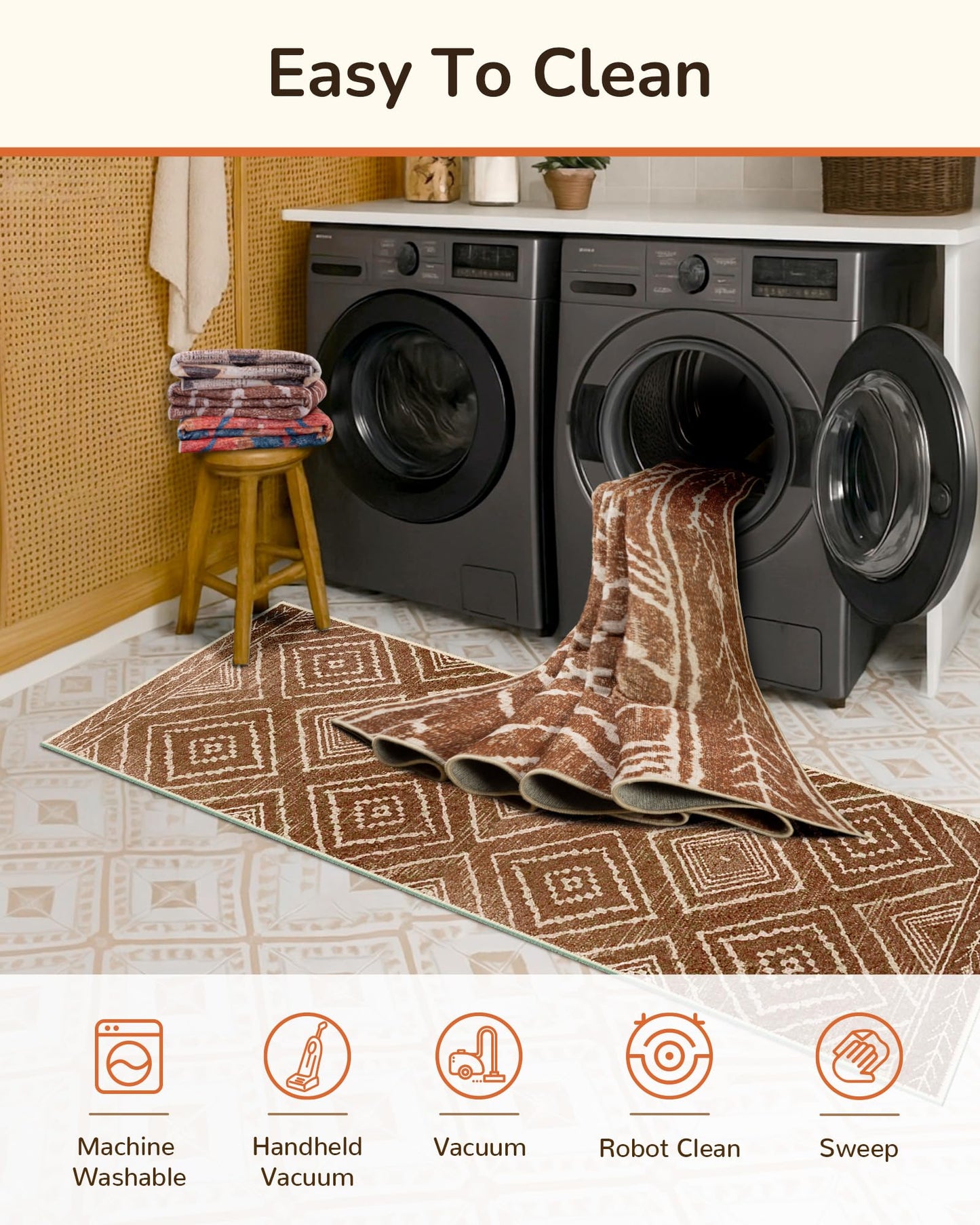 BESTSWEETIE Area Rug 8x10 Rug Machine Washable Non-Slip Low Pile Print Pattern Western Rug for Living Room Bedroom Entryway Tribal Series -Yellowbrown/Cream