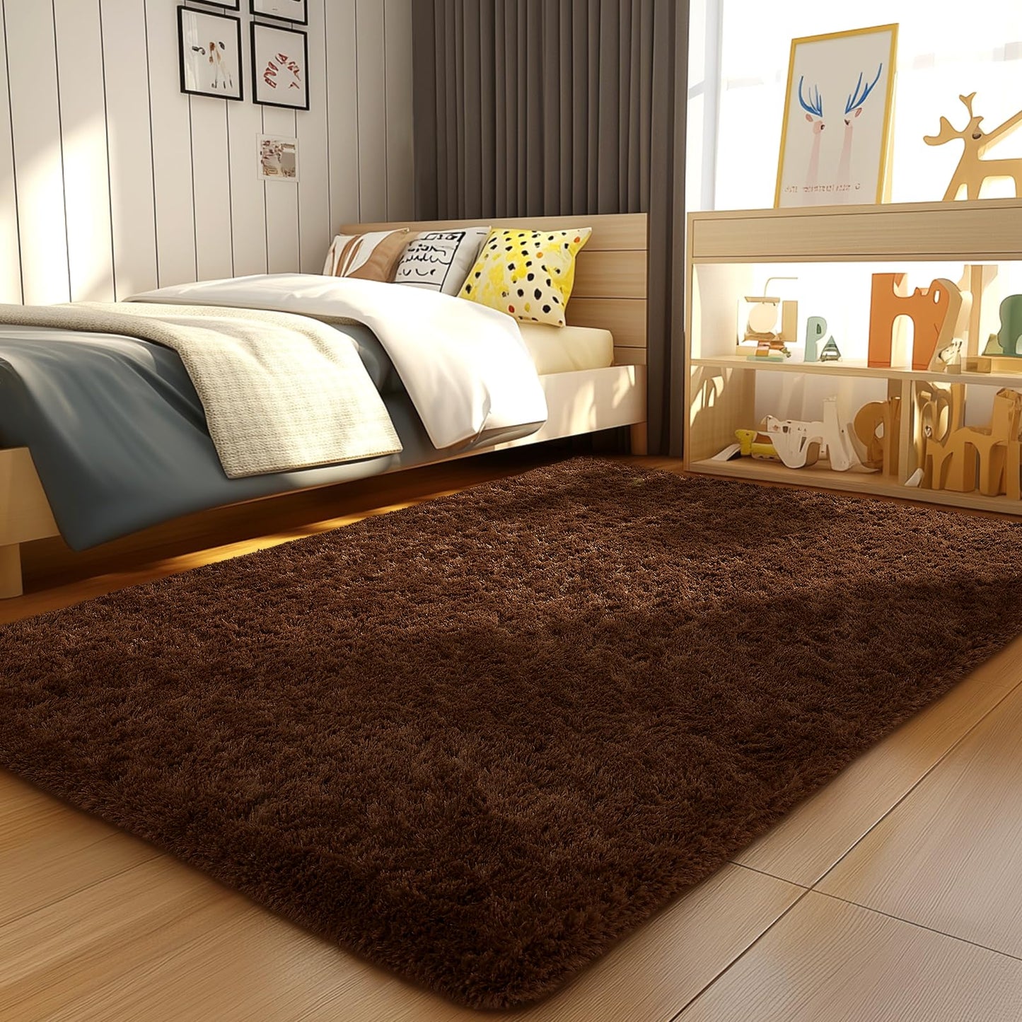 Ophanie Brown Rugs for Bedroom Living Room, Fluffy Fuzzy Furry Carpet,Plush Soft Shaggy Bedside Indoor Floor 4x6 Area Rug for Kids Girls Boys Baby Teen Dorm Nursery Decor with Over 99 pcs Pile fibers