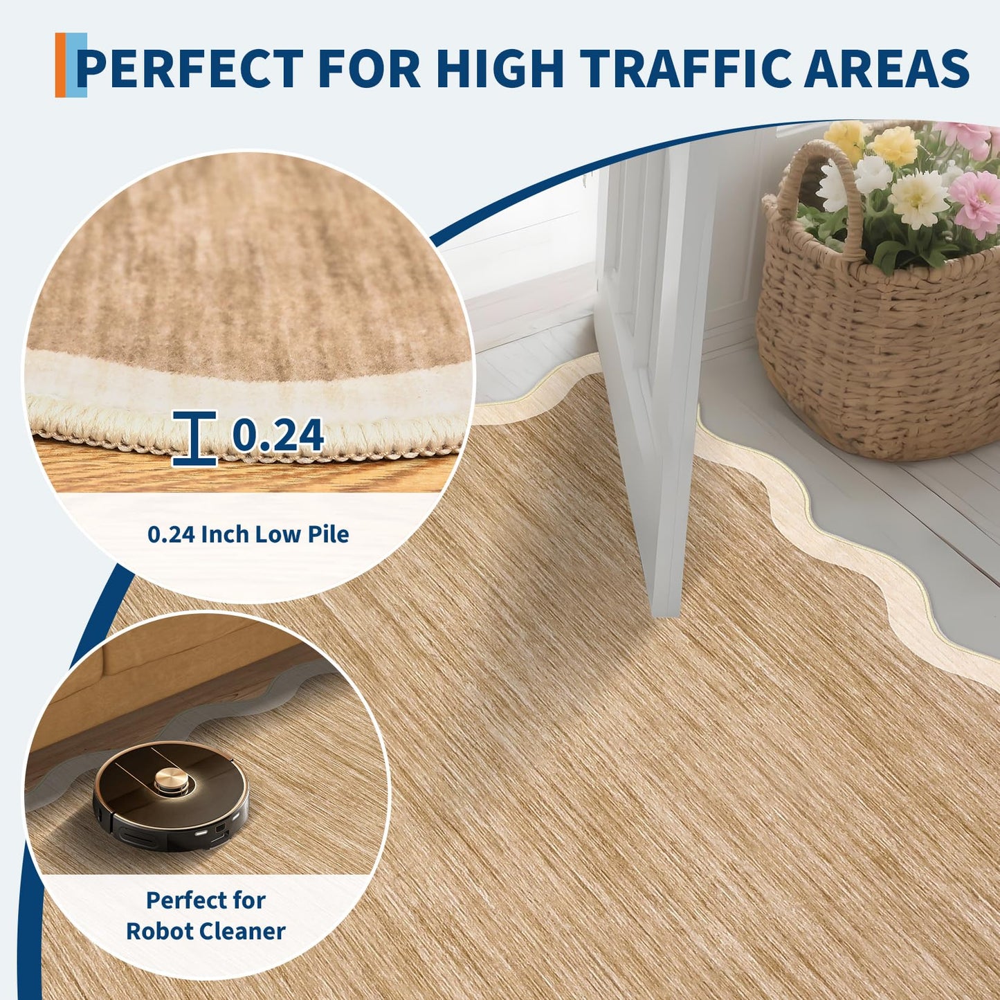 GarveeHome Scalloped Washable Area Rug 4x6 Small Entryway Rug Non Slip Modern Soft Accent Rugs for Bedroom Nursery Low Pile Stain Resistant Carpet for Office, 4 ft x6 ft