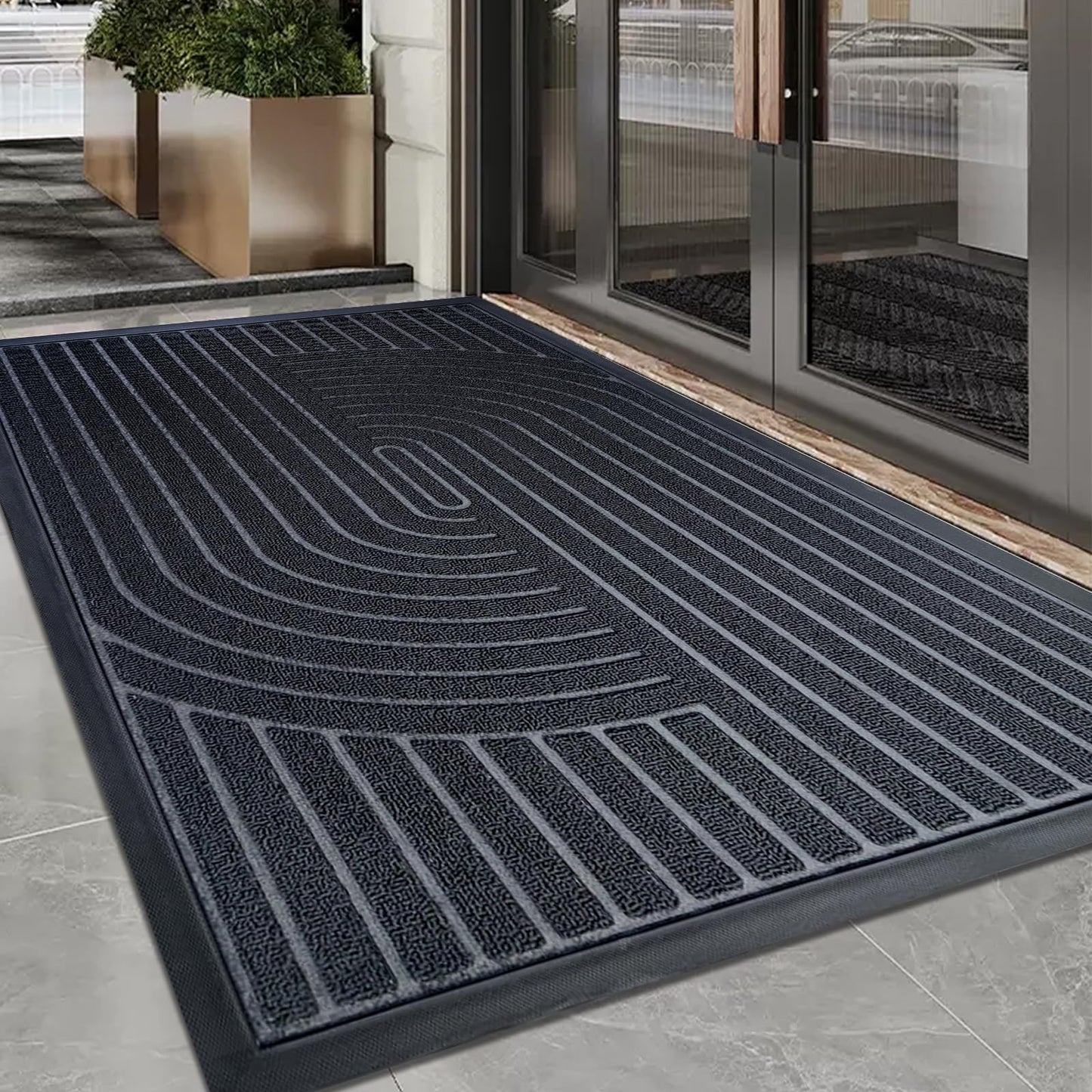 Fylyz Door Mat Outside Entrance, Durable Rubber Backing All-Season Front Door Entry Mat, Low Profile, Non-Slip and Easy Clean Indoor Door Mats for Entryway, Patio and Garage. Black, 31"x47"