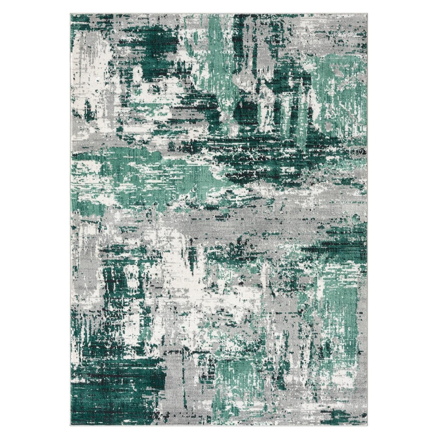 LUXE WEAVERS Abstract Distressed Green 4x5 Area Rug