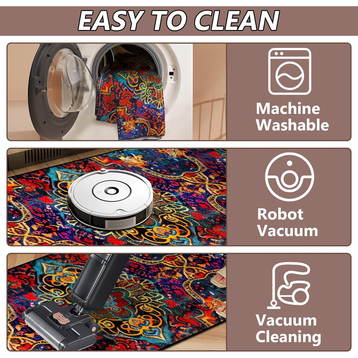 Washable Corridor Runner Rug, Non-Slip Dark Red Hallway Rug Runner with Upgrade Rubber Backing, Stain Resistant Faux Wool Distressed Carpet for Bedroom Kitchen Laundry Corridor Balcony (94.5" x 23.6")