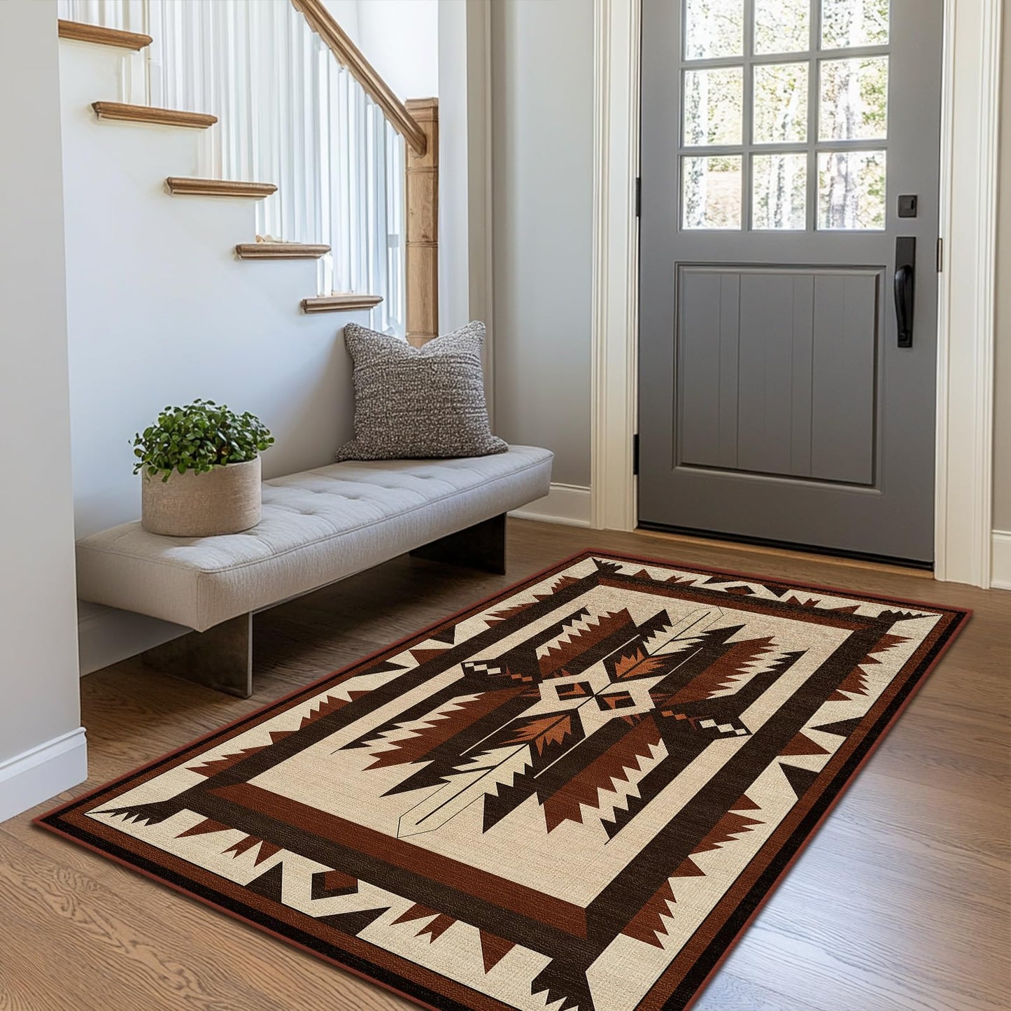 Cryvera 3x5 Western Aztec Area Rug for Bedroom Entryway Hallway Southwestern Rustic Rug Machine Washable Non-Slip Carpet for Bathroom Kitchen Bedside Dining Room