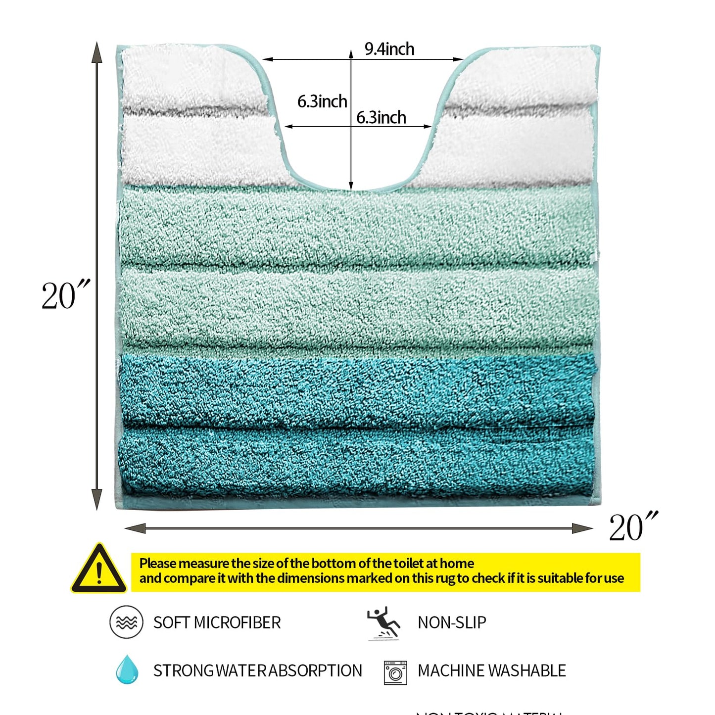 SiliPacks Bathroom Rugs 20"x20" Non-Slip Microfiber Contour Toilet Rugs U Shaped Carpet, Machine Washable Quick Dry Bath Mats for Bathroom, Bedroom and Kithchen -Turquoise