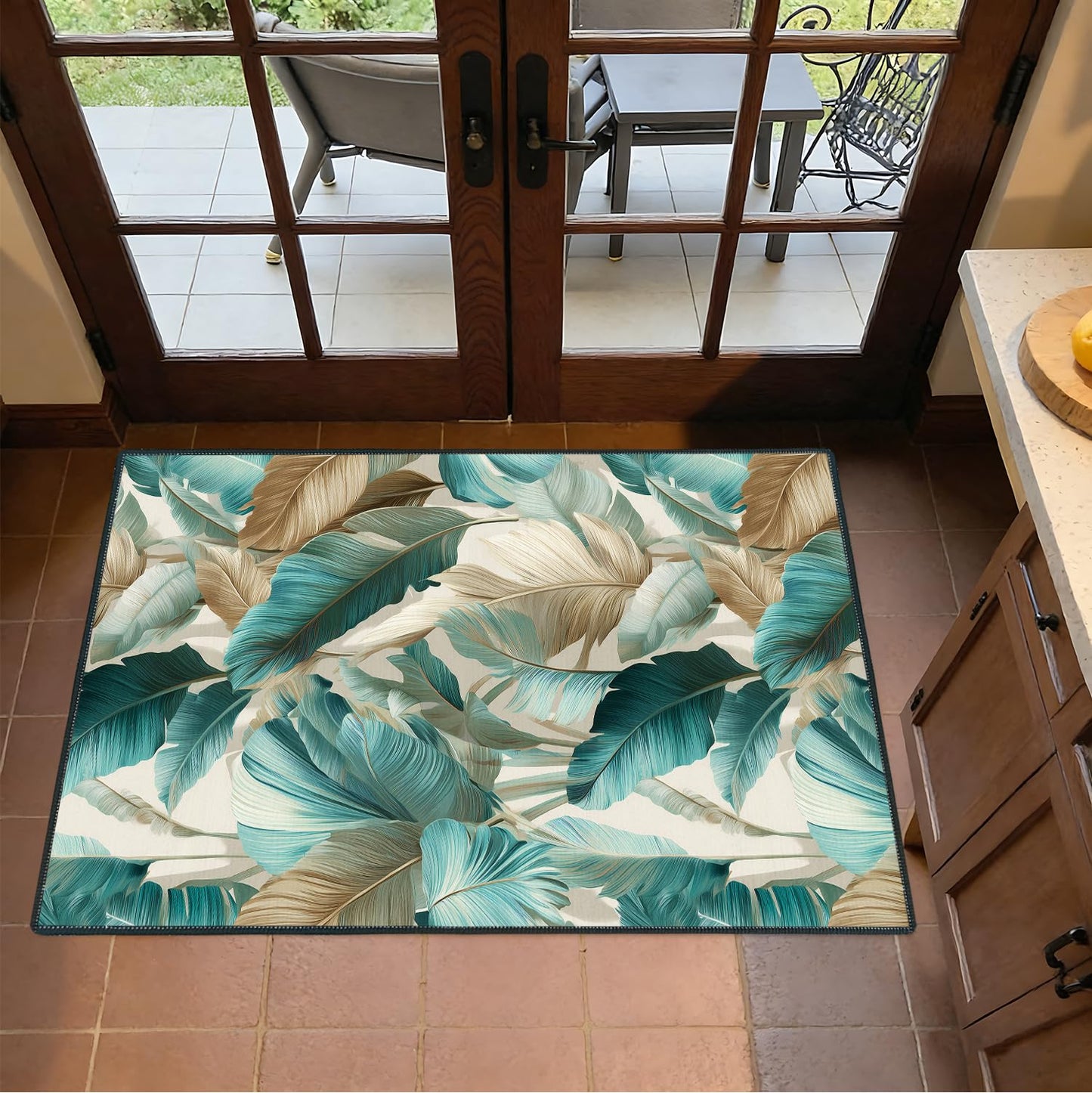2x3FT Tropical Leaves Area Rug – Indoor Entryway, Non Slip Kitchen and Hallway Floor Mat, Washable Decorative Front Door Rug