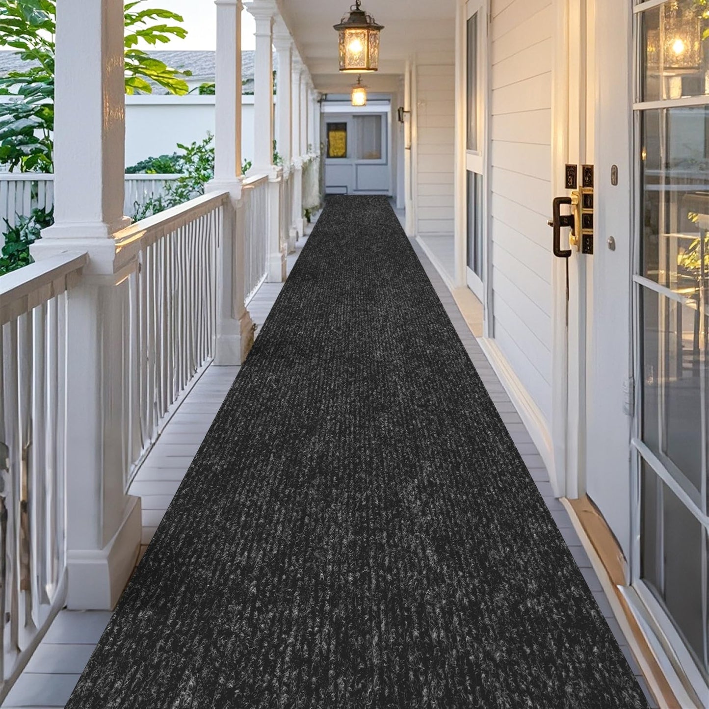 Outdoor Runner Rug 3 ft x 10 ft for Hallway with TPR Backing, Black Fine Stripes Non-Slip Indoor Runner Rugs Suitable for Balcony, Kitchen, Patio, Garage, Deck, Stair and Entryway Areas