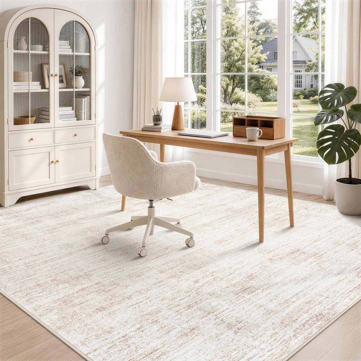 6x9 Area Rugs for Living Room Washable Rugs Neutral Abstract Large Rug Soft Modern Carpet Non-Slip Stain Resistant Low Pile Rug for Bedroom Dining Room Nursery Home Office Under Table Area Rug Beige
