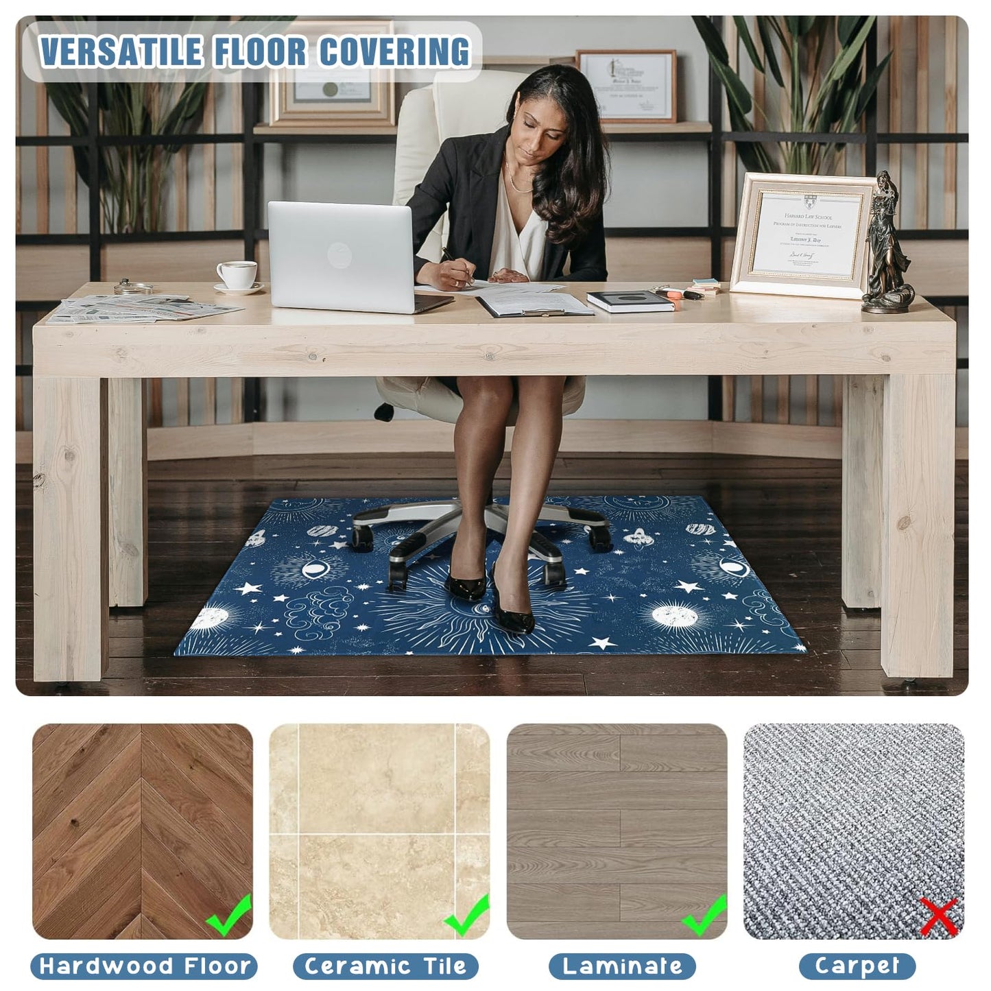 Office Chair Mat for Hardwood Floor 48"X 60" Heavy Duty Desk Chair Rug for Under Gaming Rolling Chairs Computer Decor Protect Mats Low Pile Non-Slip Rubber for Carpet & Tile Floor- Gothic
