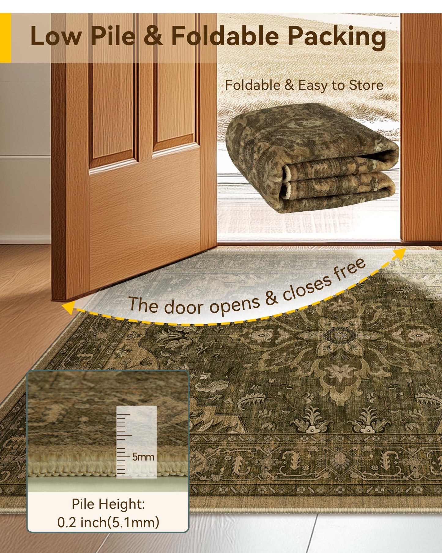 RELEANY Area Rugs 8'x10' Washable Non-Slip, Floral Vintage Distress Medallion Carpet for Living Room Bedroom Dining Room, Brown Dark Brown